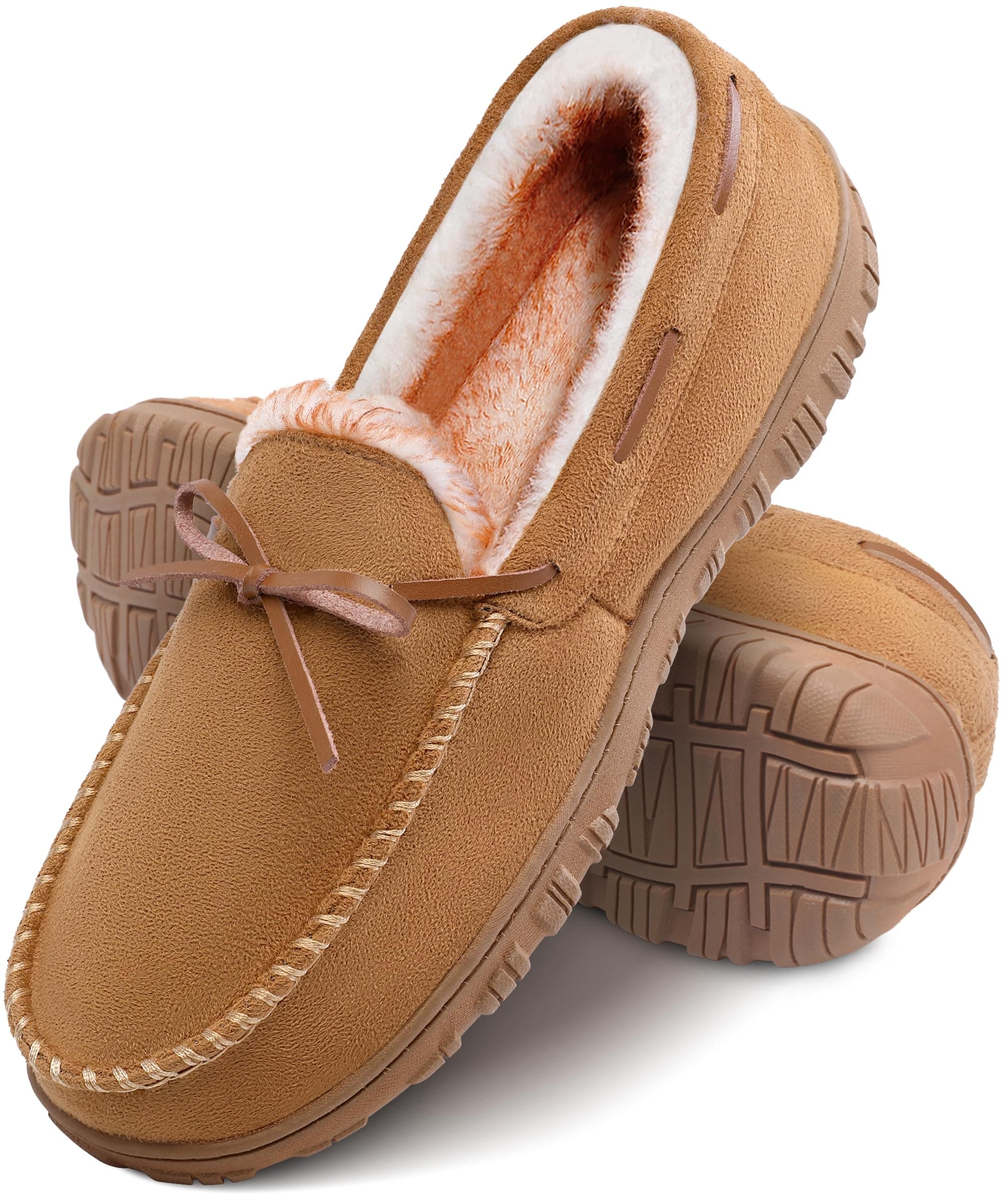 shoeslockerMen's Warm Soft Plush Memory Foam House Moccasin Slippers - Comfortable Non-Slip Indoor/Outdoor - Black, Beige, Brown