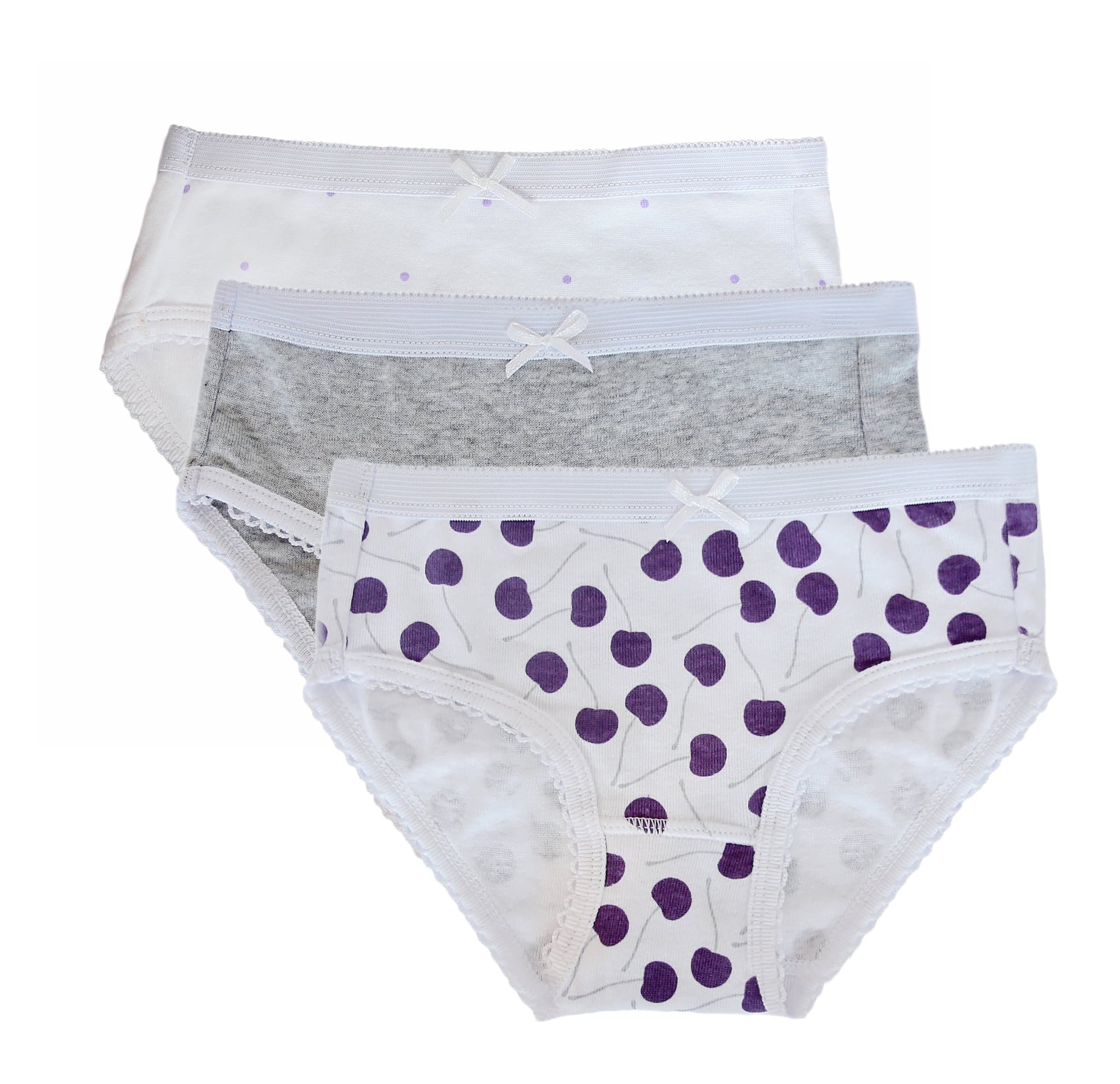 Feathers Girls Cherry Print Tagless Briefs Underwear Super Soft Panties 3-Pack