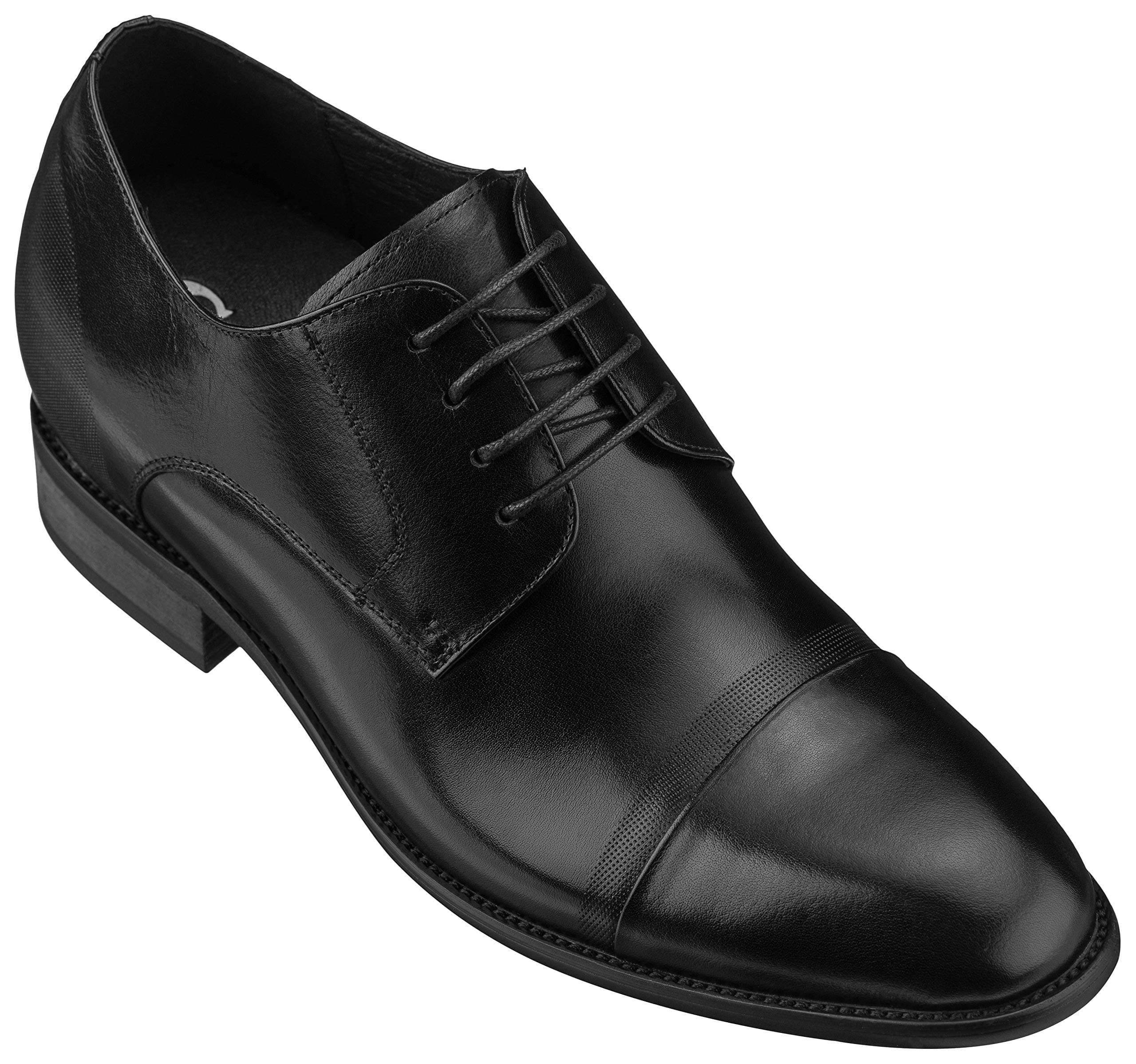 CALTO Men's Invisible Height Increasing Elevator Shoes - Black Premium Leather Lace-up Formal Oxfords - 3 Inches Taller - Y1004 - Size 9 D(M) US