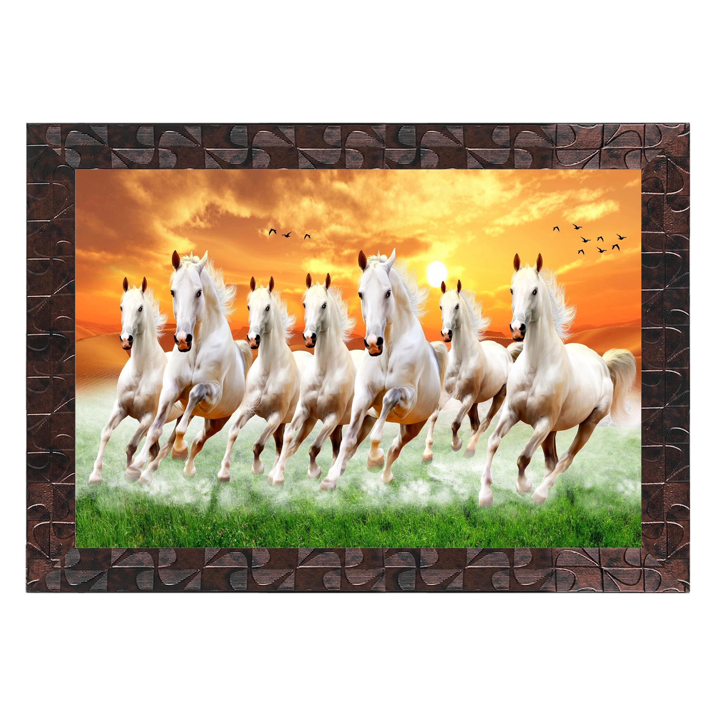 Indianara Vastu Seven Running Horses Painting -Synthetic Wood, 27x30.5x1cm, Multicolour (Style 5)