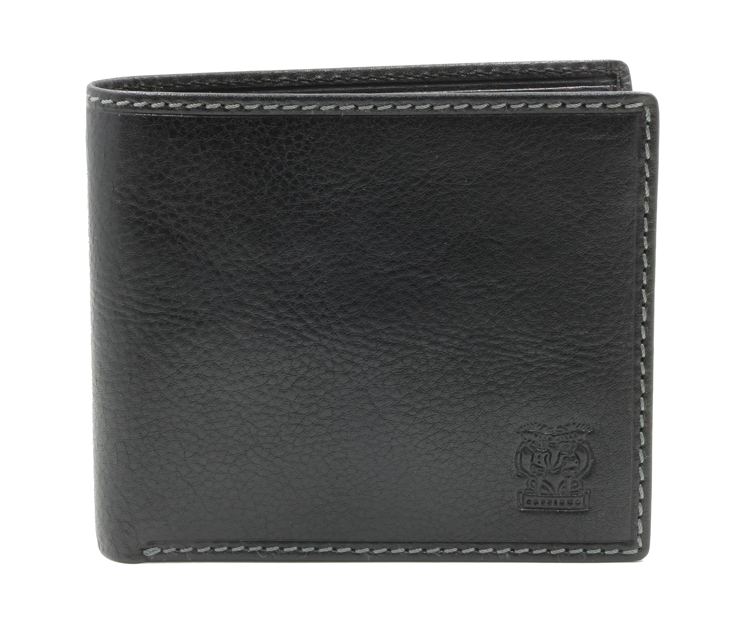 Mens Genuine Leather Sleek & Slim Minimalist Front Pocket 8 Credit Card Holder Billfold Wallet for Men - Black