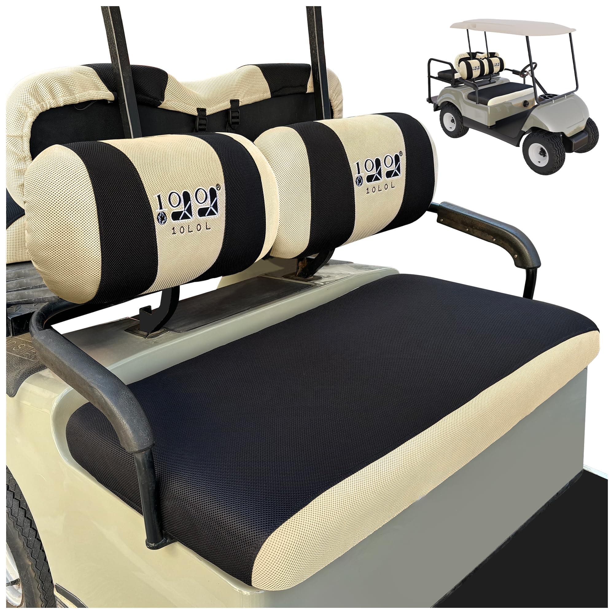Golf Cart Seat Cover Set for Yamaha G2 G8 G9 G16 G19 G22, Club Car DS Pre-2000 & EZGO Marathon, Front Bench Cover with 2 Backrest Covers, Breathable Washable Mesh