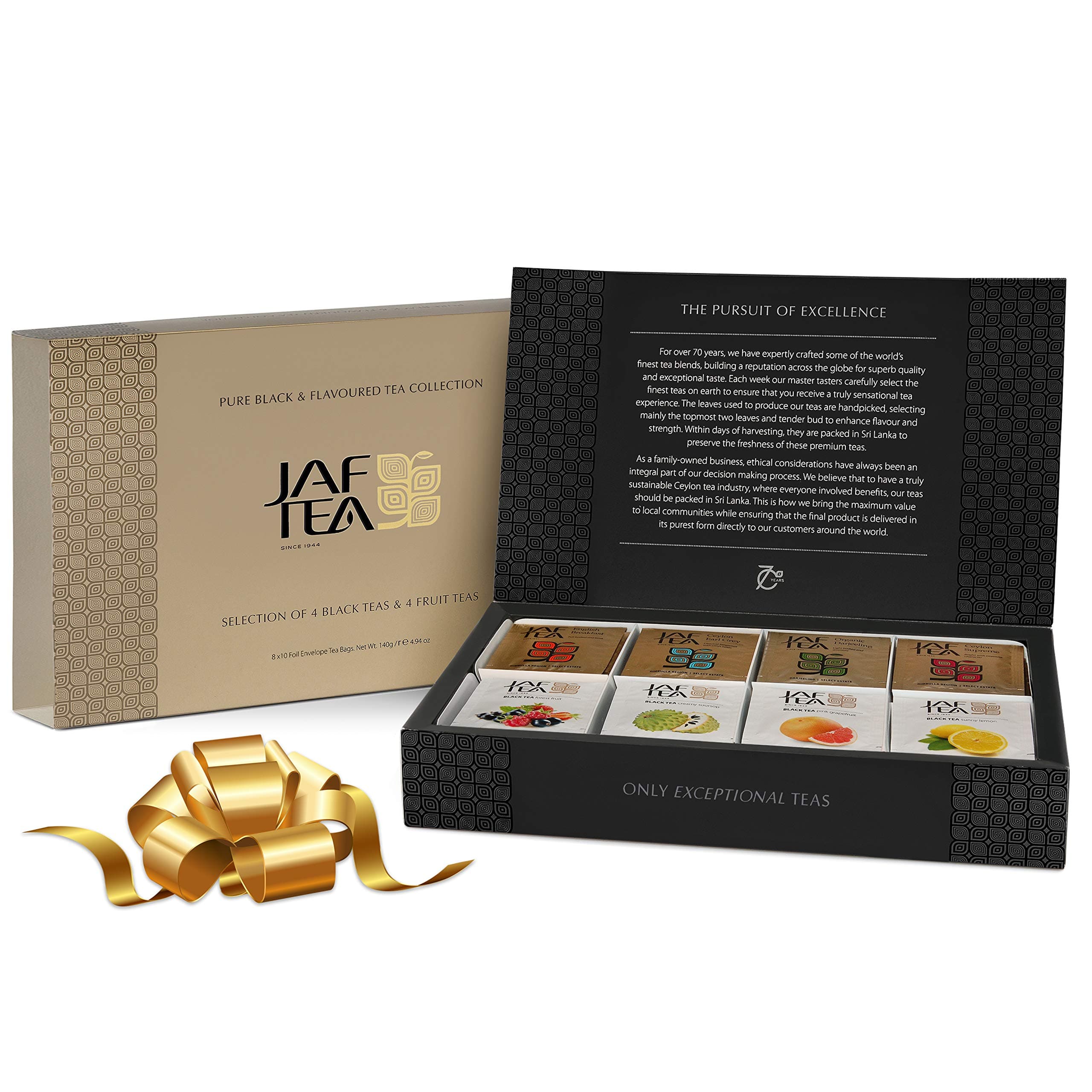 Tea Sampler/Gift Set - Pure Black & Flavoured Tea Collection - 4 Classic and 4 Fruit teas - 10 Bags of Each - 80 Tea Bags Total