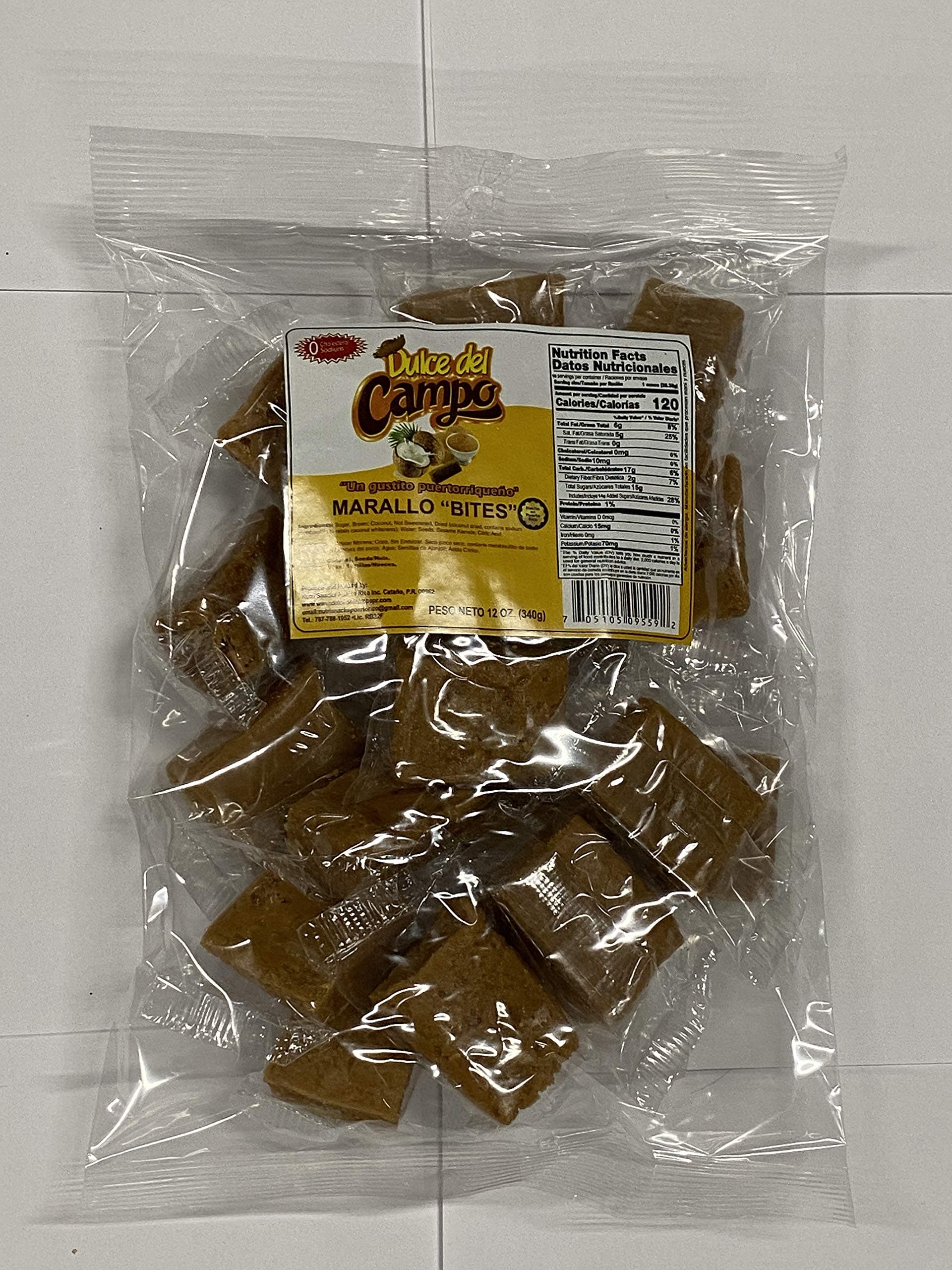 Roasted Coconut Candy (Marrallo) Puerto Rico's sweet & chewy native candy - Bite Size (24 Pieces per Bag)