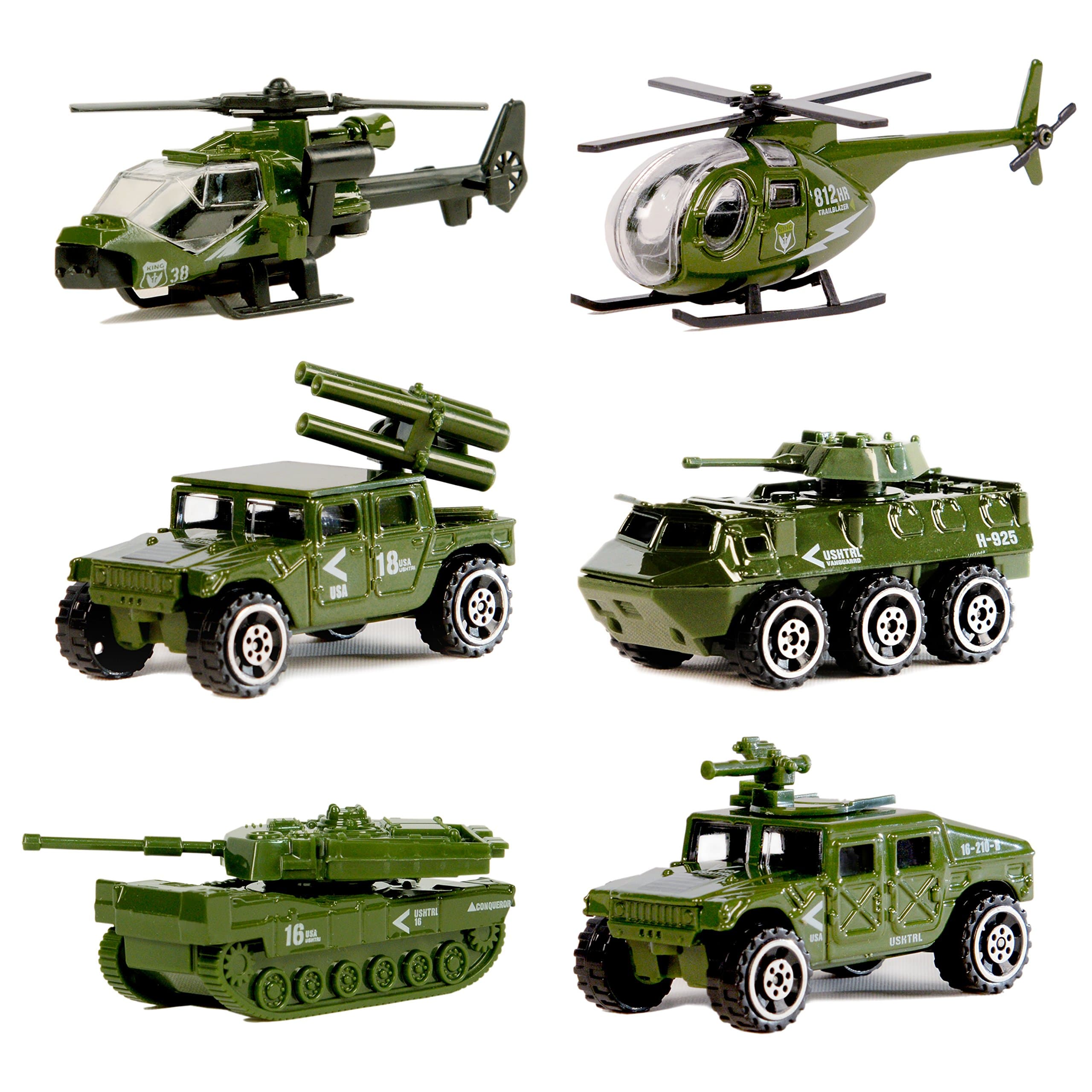 Die-cast Metal Military Vehicles Playset,6 Pack Assorted Army Vehicle Alloy Models Car Toy, Mini Army Toy Tank,Jeep,Panzer,Anti-Air Vehicle,Helicopter for Kids Toddlers Boys