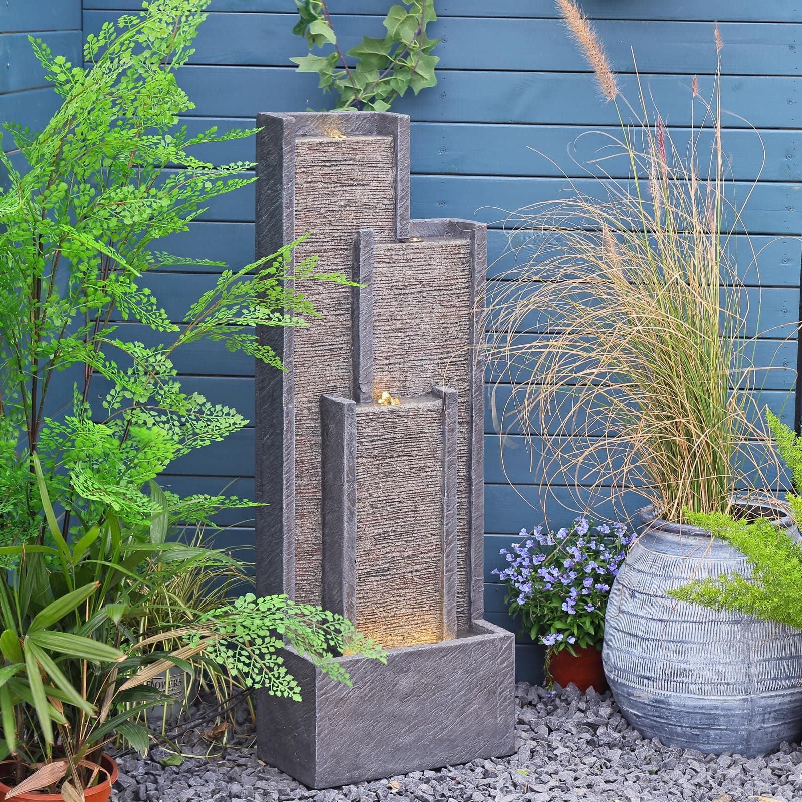 Indoor Water Fountain 39.3” H Modern Cascading Floor - Standing Fountan Contemporary Curves Watefalls for Porch, Office, House, Garden, Patio