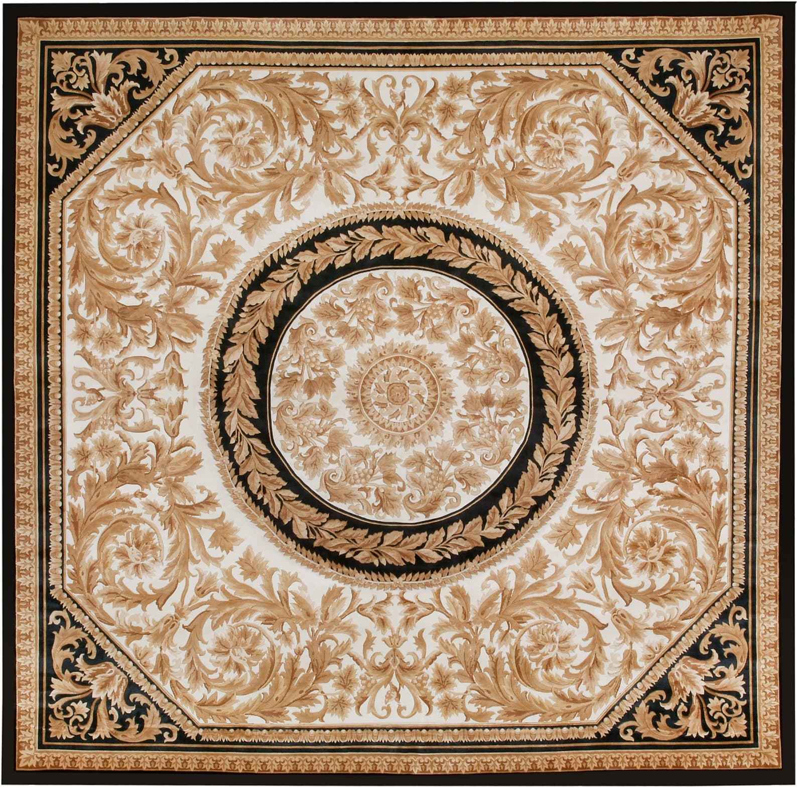 100% Silk Italian Versace Black, Gold and Cream Square Rugs SKU VS01si