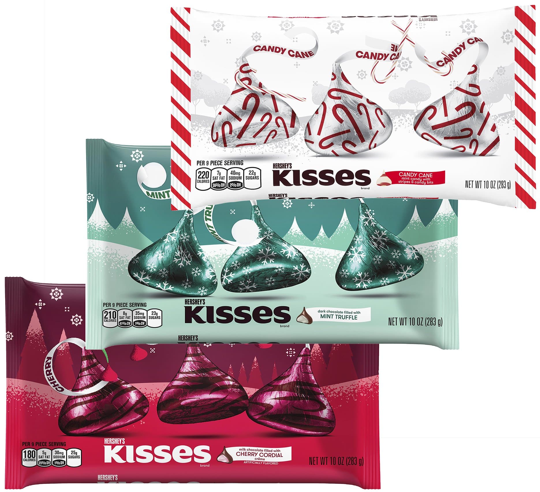 KISSES Chocolates - Cherry Cordial Mint Truffle Candy Cane- Milk Chocolate Variety Pack - Bulk Christmas Assortment - 10 - 11 Ounce Bag (3 Pack) Holiday Xmas Candies For Home Office Work School