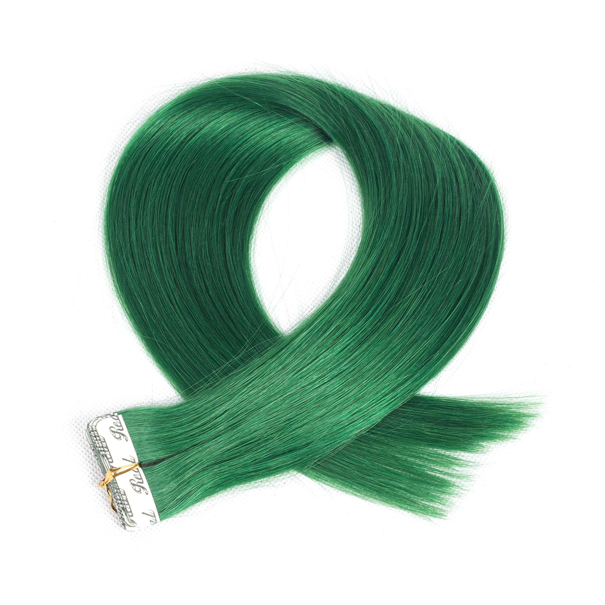 Winky Wiggery 14"-22" 50g/20pcs Tape In Hair Extensions 100% Remy Human Hair Silky Straight Tape Hair Extensions (18"-50g, #Green)