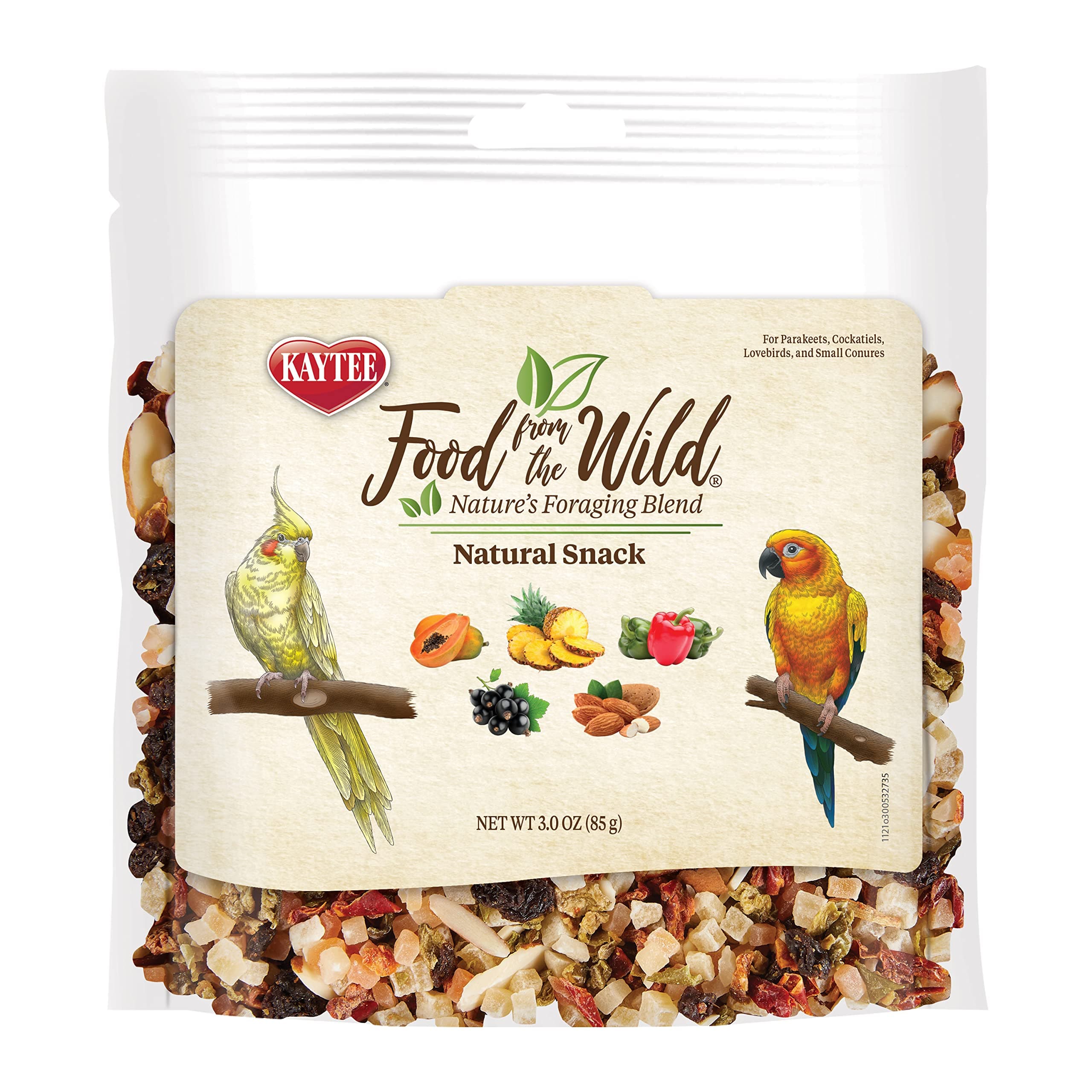 Kaytee Food From The Wild Natural Pet Bird Snack Food Treats For Parakeets, Cockatiels, Lovebirds, and Small Conures, 3 oz