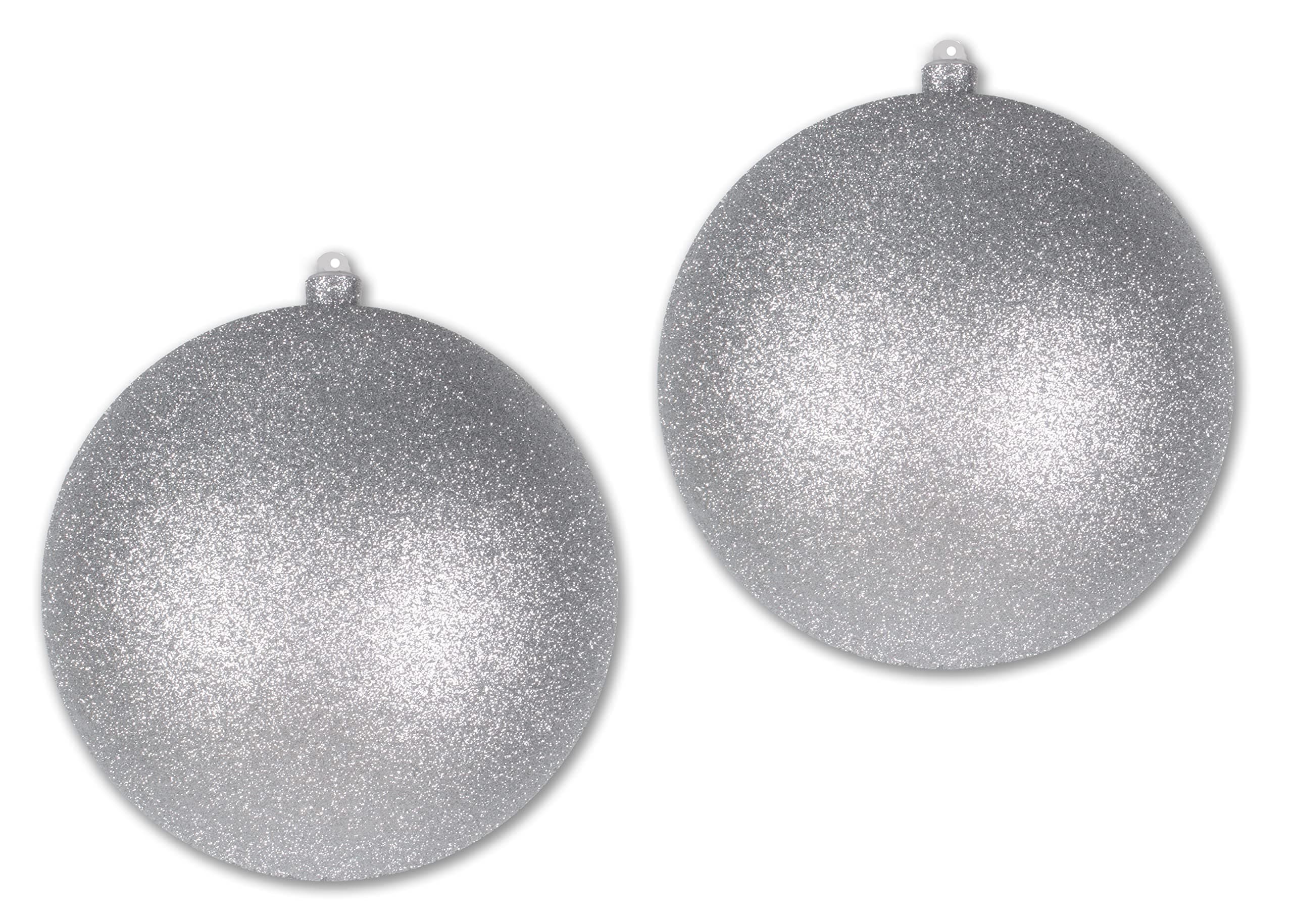 Queens of Christmas 2 Pack 200mm 8" Silver Glitter Ball Ornament with Wire