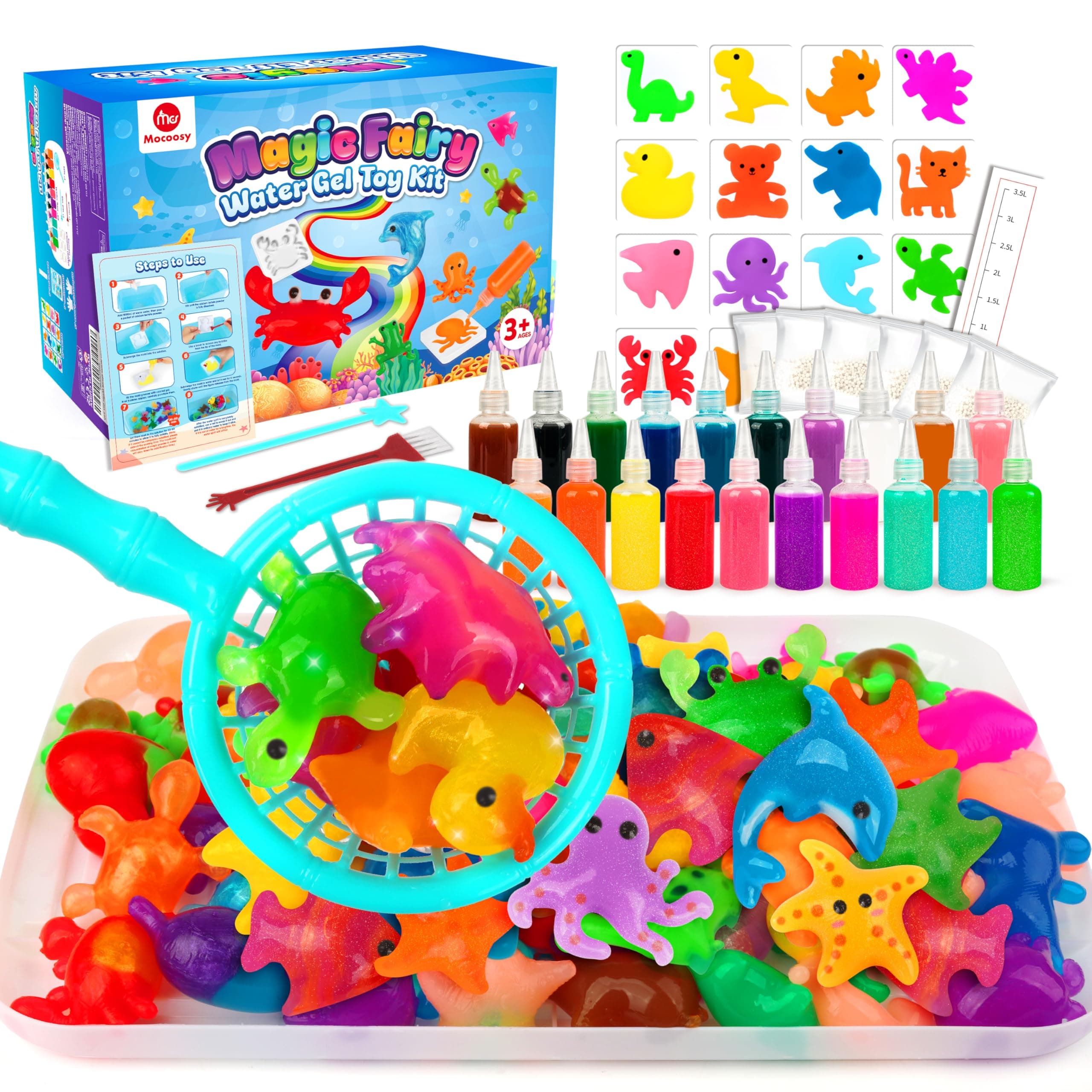 Mocoosy 20 Colors Magic Toy Water Elf Kit- Aqua Fairy Water Gel Kit for Kids, 20 Aqua Gelz &16 Molds, Squishy Maker Kits, DIY WaterPets Art Crafts Kid Educational Toy Easter Gifts for 4 5 6 7 8 Girls
