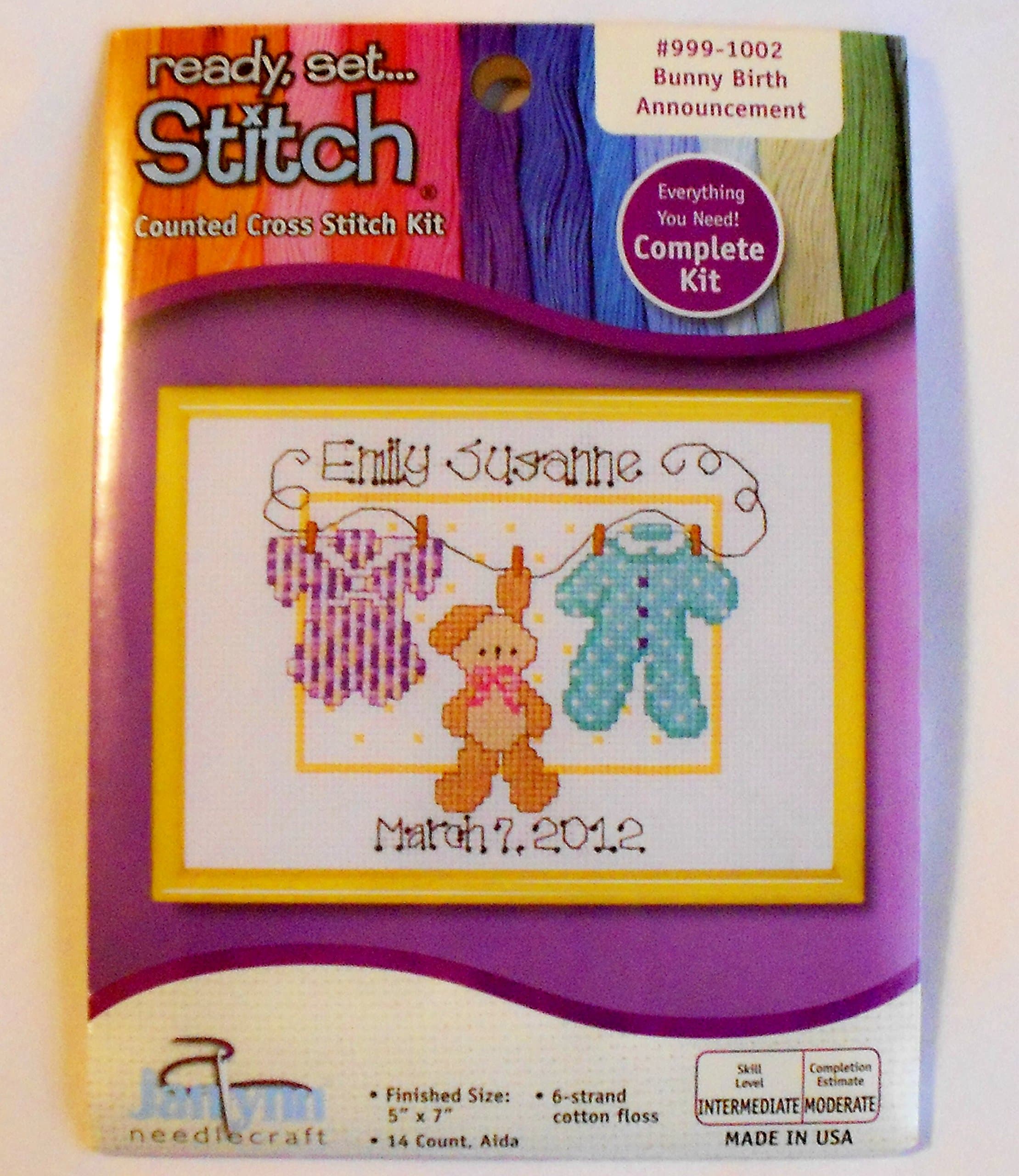 The Janlynn Corporation Bunny Birth Announcement Cross-Stitch Kit