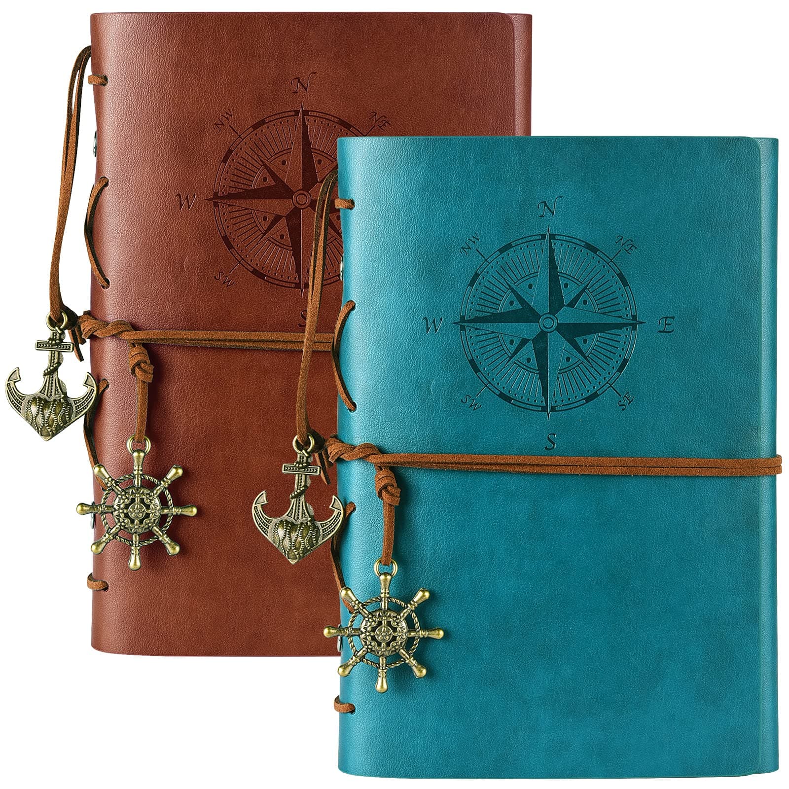 Leather Journal Notebook, Vintage Refillable Journals for Women Men, Ruled Notebooks for Diary, Planner, Notes, Travel Journals to Write in for Kids, Writing Journals Pack Gift, Teal and Brown