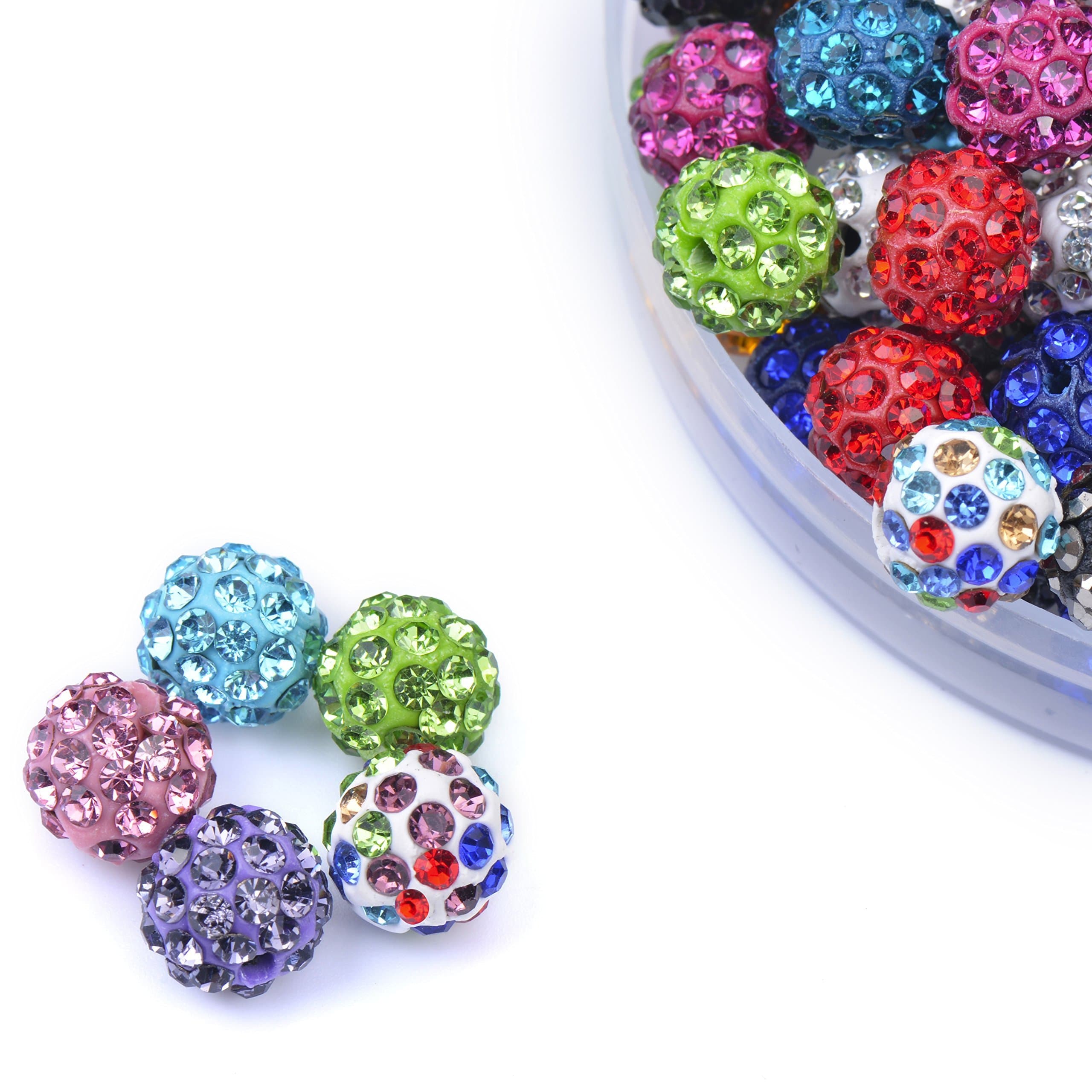 iCherry(TM) Disco Beads 10mm Shamballa Beads Pave Crystal Ball Bead for Jewelry Making (10MM, MIXED COLOR)