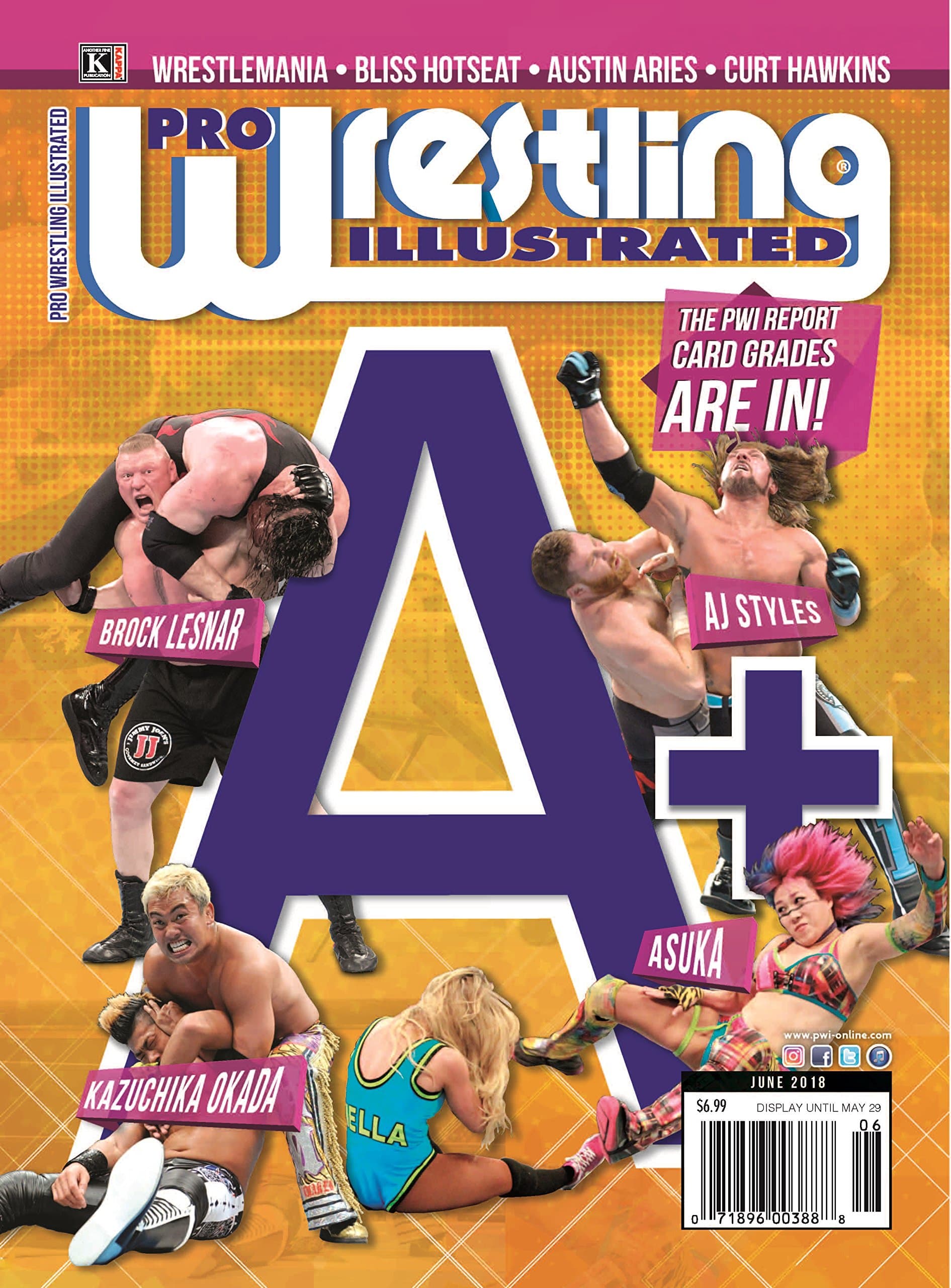 Pro Wrestling Illustrated Magazine-June 2018: PWI Annual Report Card, Wrestlemania, Arena Reports, Independent Roundup, Brock Lesnar, Charlotte Flair, ... Austin Aries, Kairi Sane, plus many more!