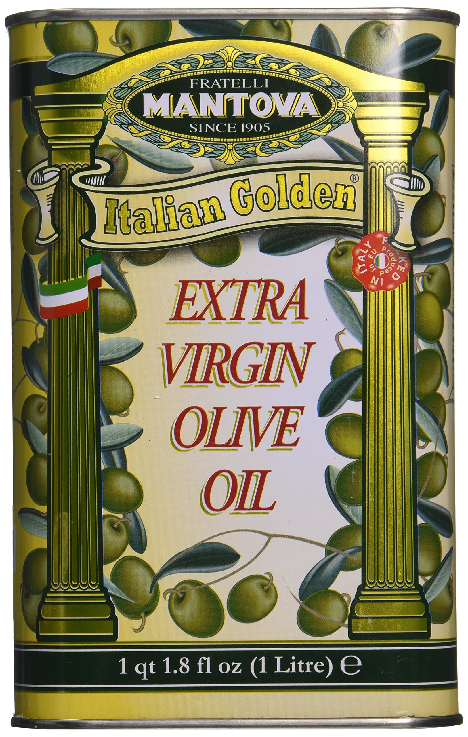 Mantova Italian Golden Extra Virgin Olive Oil - 1 Litre - 1 qt. 1.8 fl oz. - Authentic Italian EVOO Cold-Pressed, 100% Italian Grown Olives