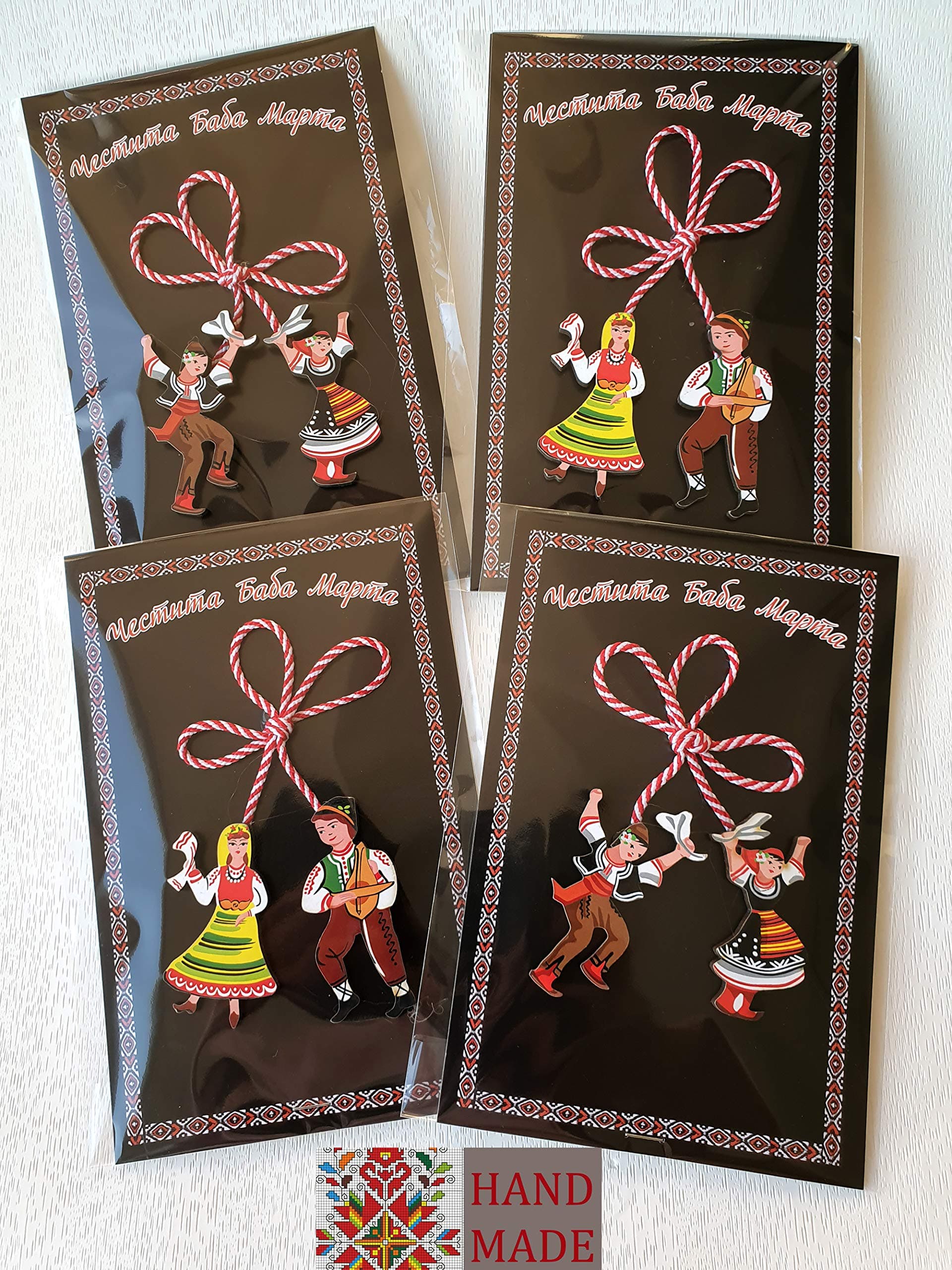 Crafts and Roses Red & White 4 Martenica - folklore decoration martenitsa from Bulgaria, Handmade