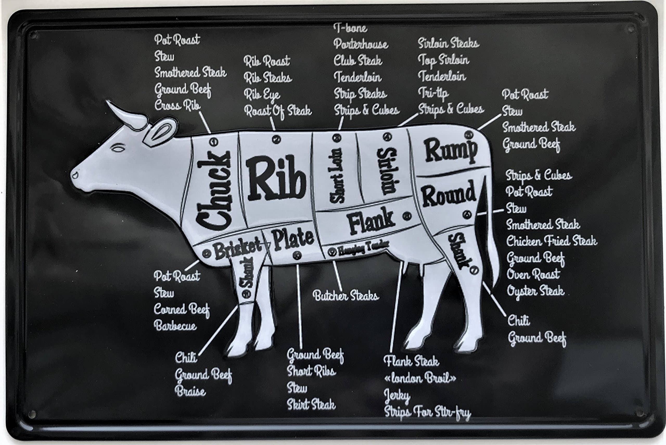RETRO METAL WALL SIGN TIN VINTAGE COW CUTS BEEF KITCHEN BBQ DAD GIFT ER
