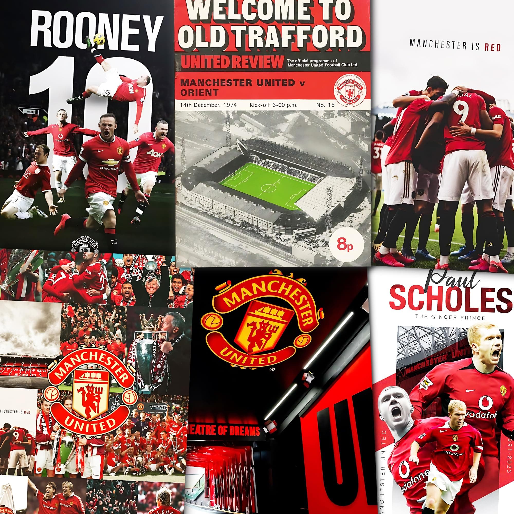 Manchester United Posters Set of 6, 8x12 inch (A4 Size) 300 GSM Posters | Football | The Red Devils | Manchester United | Sports Wall Art For Bedroom, Living room