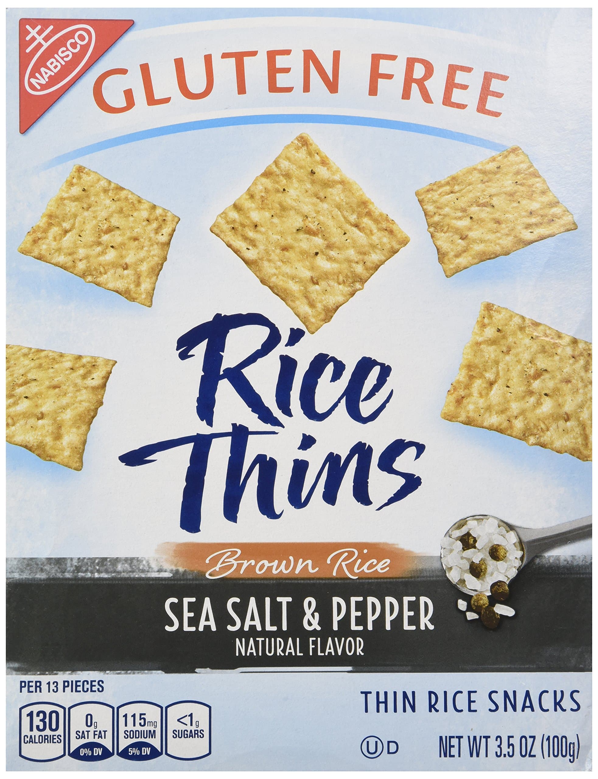 Nabisco, Rice Thins, Sea Salt & Pepper, Brown Rice Thin Rice Snacks, Gluten Free, 3.5oz Box (Pack of 4)