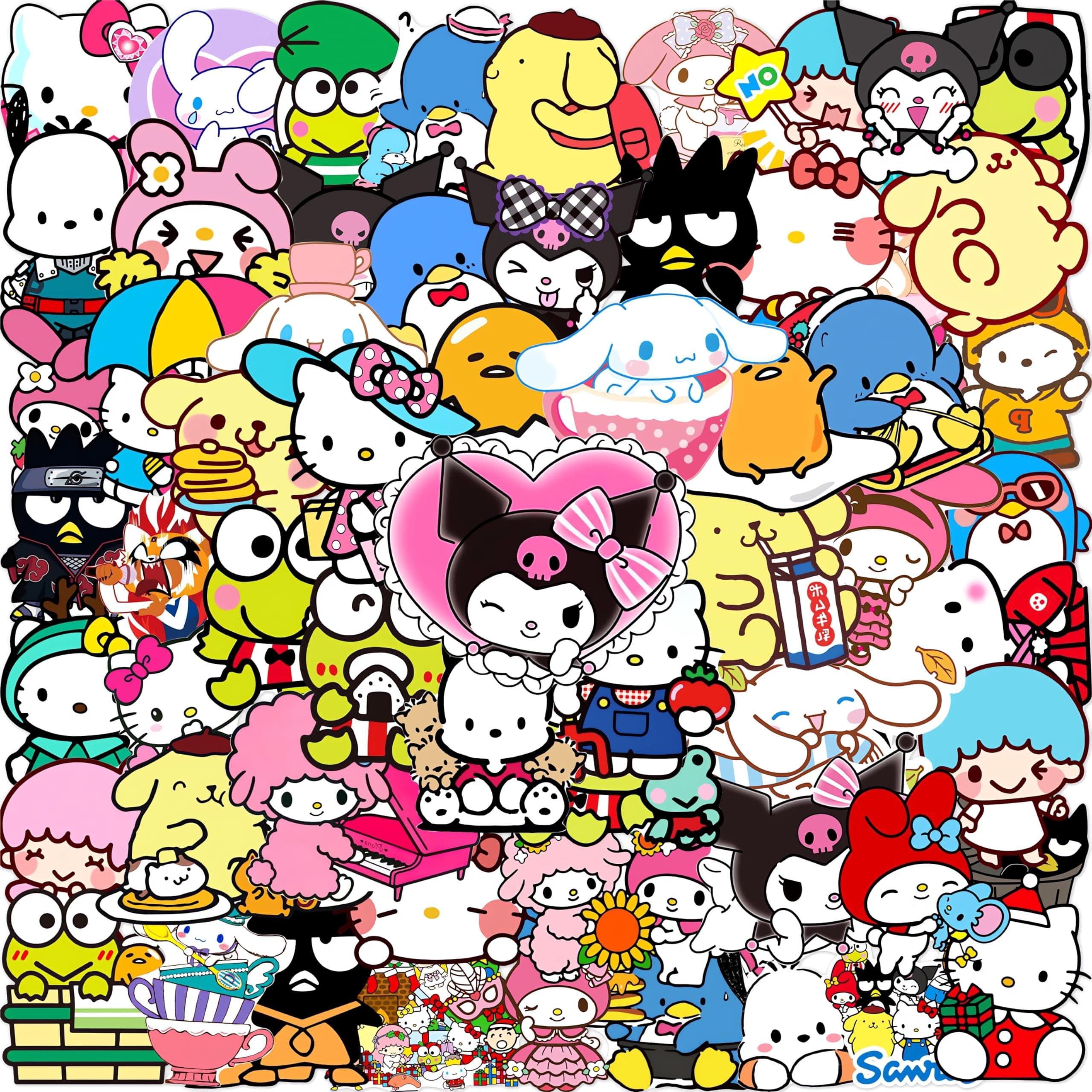 PIRTYNNUF 69個 かわいいSanriio 水筒用かわいいステッカー ノートパソコン スマホケース 荷物ノートブック スケートボード ランチボックスステッカー 子供 ティーン 大人用