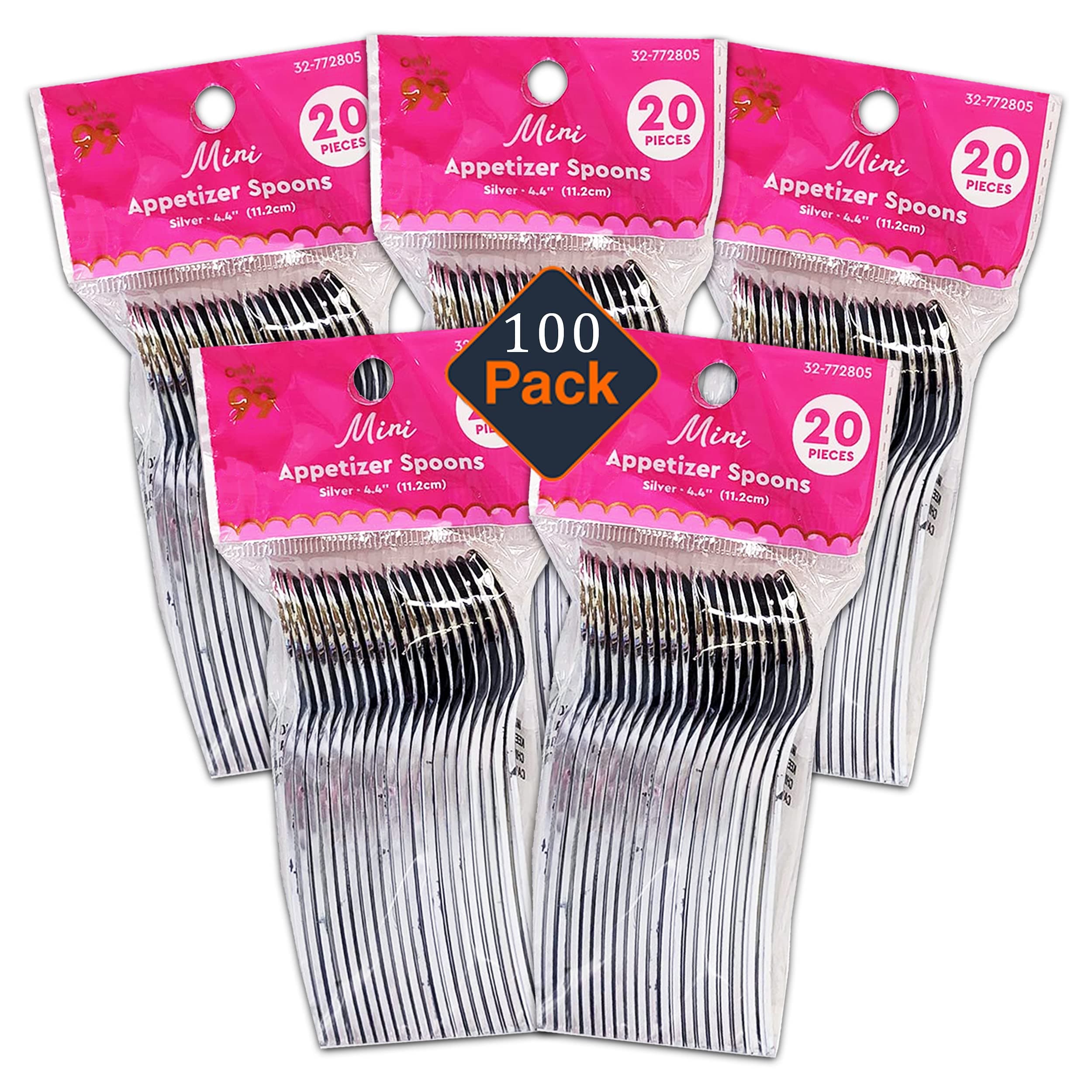 Plastic Mini Appetizer Spoons Value Pack - 100 Count Silver Mini Spoons for Appetizers, Party Supplies, Weddings, Catering, And More | Disposable Silverware