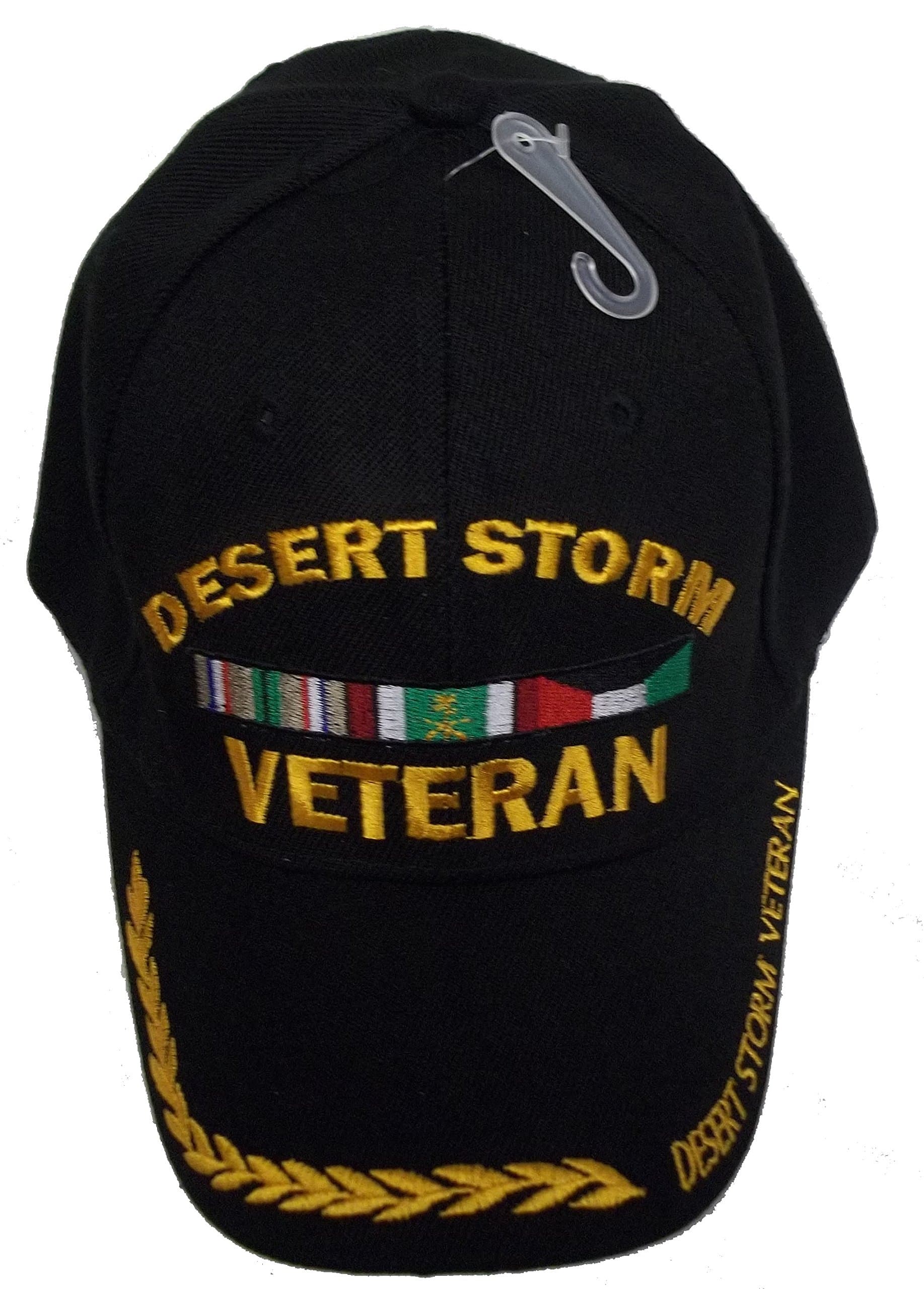 Desert Storm Cap Veteran Black Baseball Golden Wreath US Vet Hat Army Marines Officially Licensed