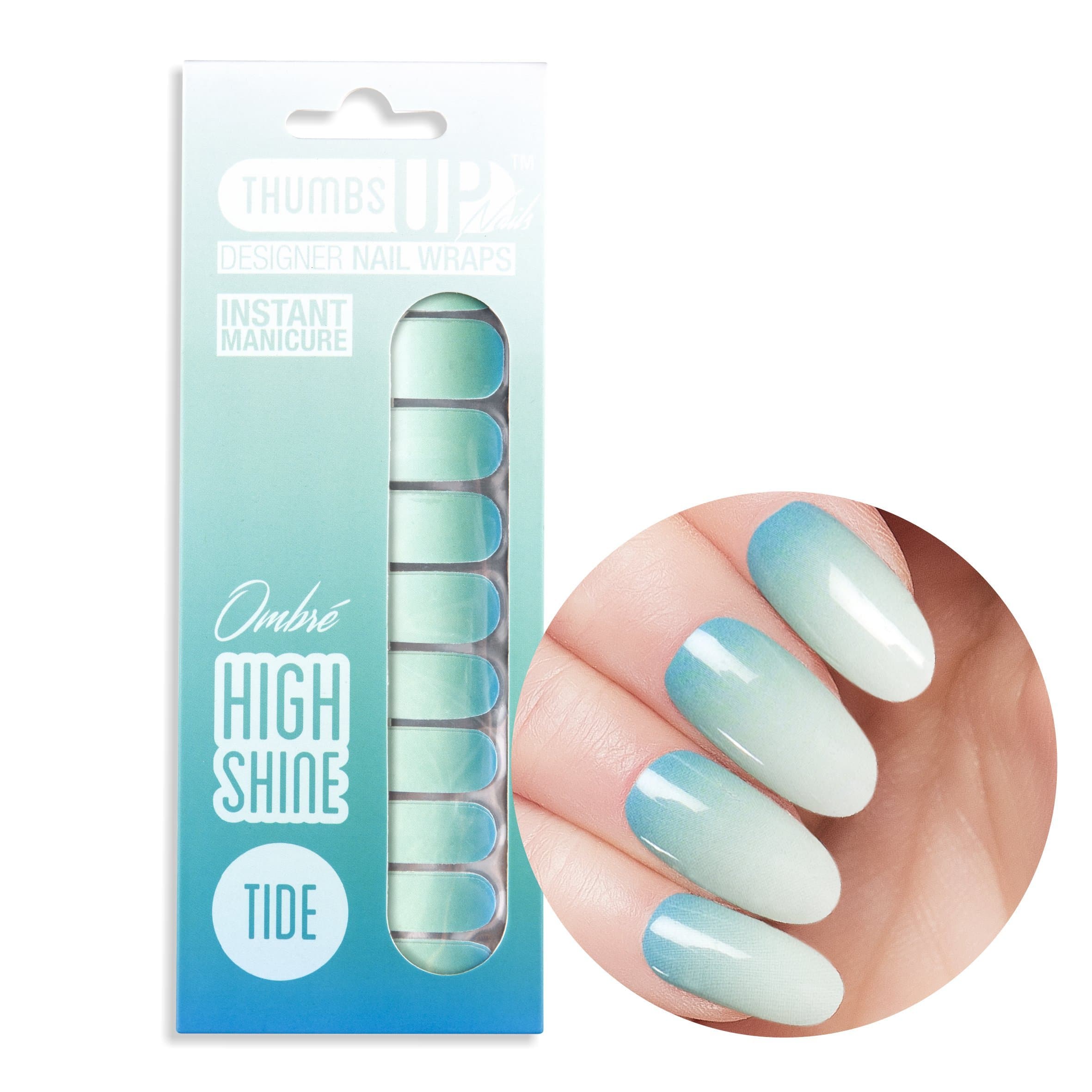 ThumbsUp Nails Tide Turquoise Ombre Nail Wraps/Self-adhesive/Nail Foil Polish Strips/Full Coverage Nail Art Stickers / 20 Wraps Per Pack