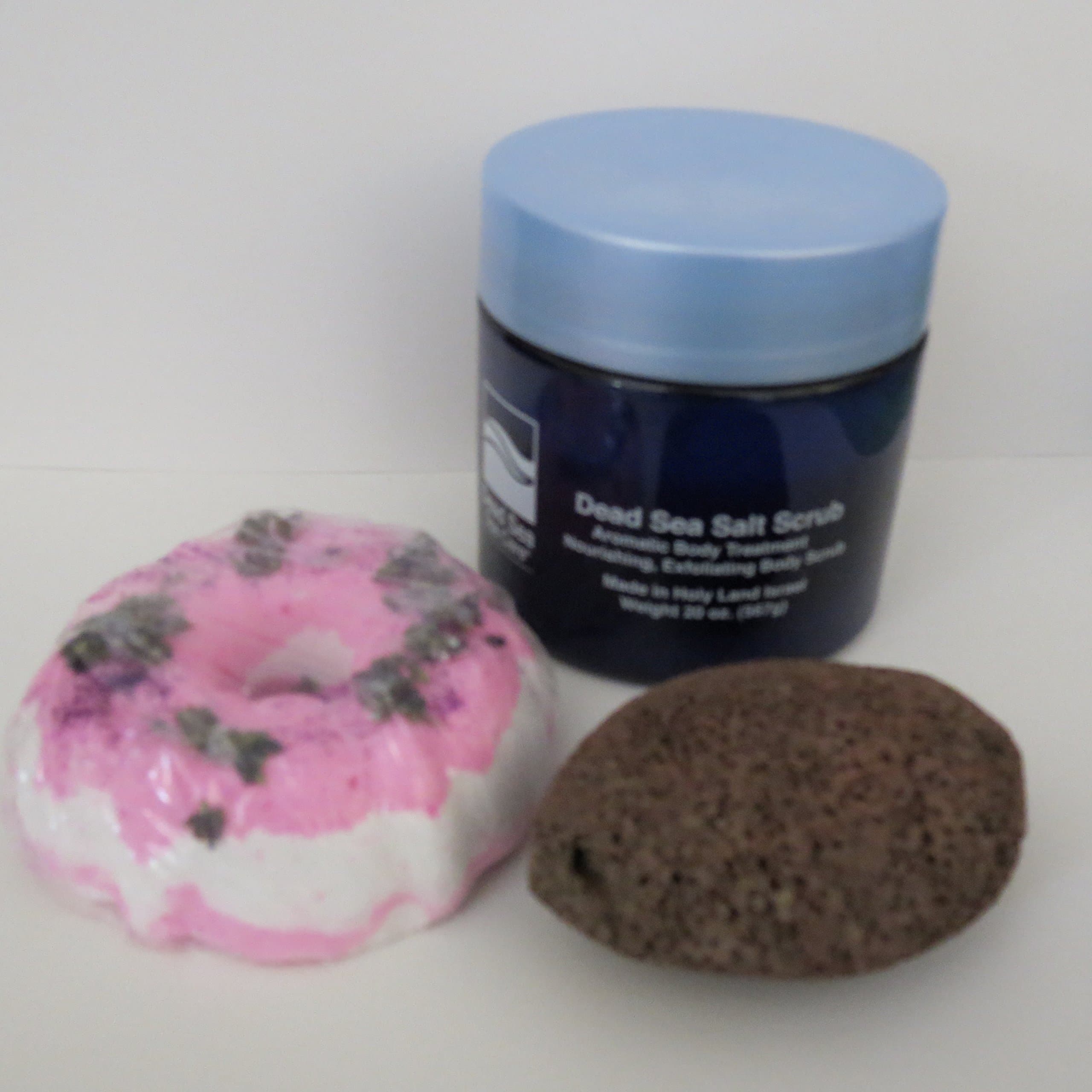 Bath Bombs: Lavender Pomegranates, 24 oz Pomegranate Dry Salt Scrub, Pumice Stone by Dead Sea Spa Care, Bubble Bath