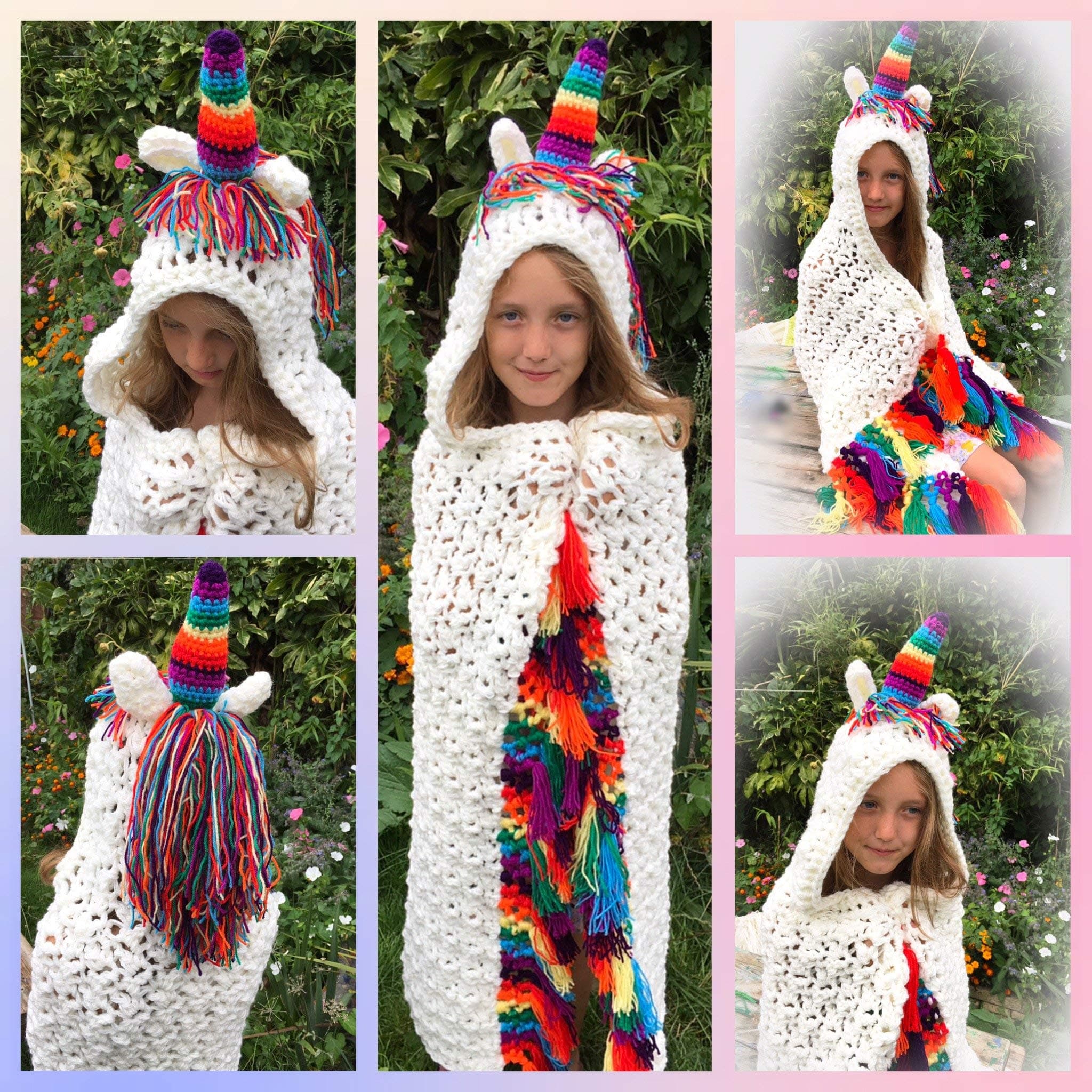 Crochet Unicorn Blanket, hooded afghan, child & adult sizes, Birthday, Christmas gift, handmade in UK