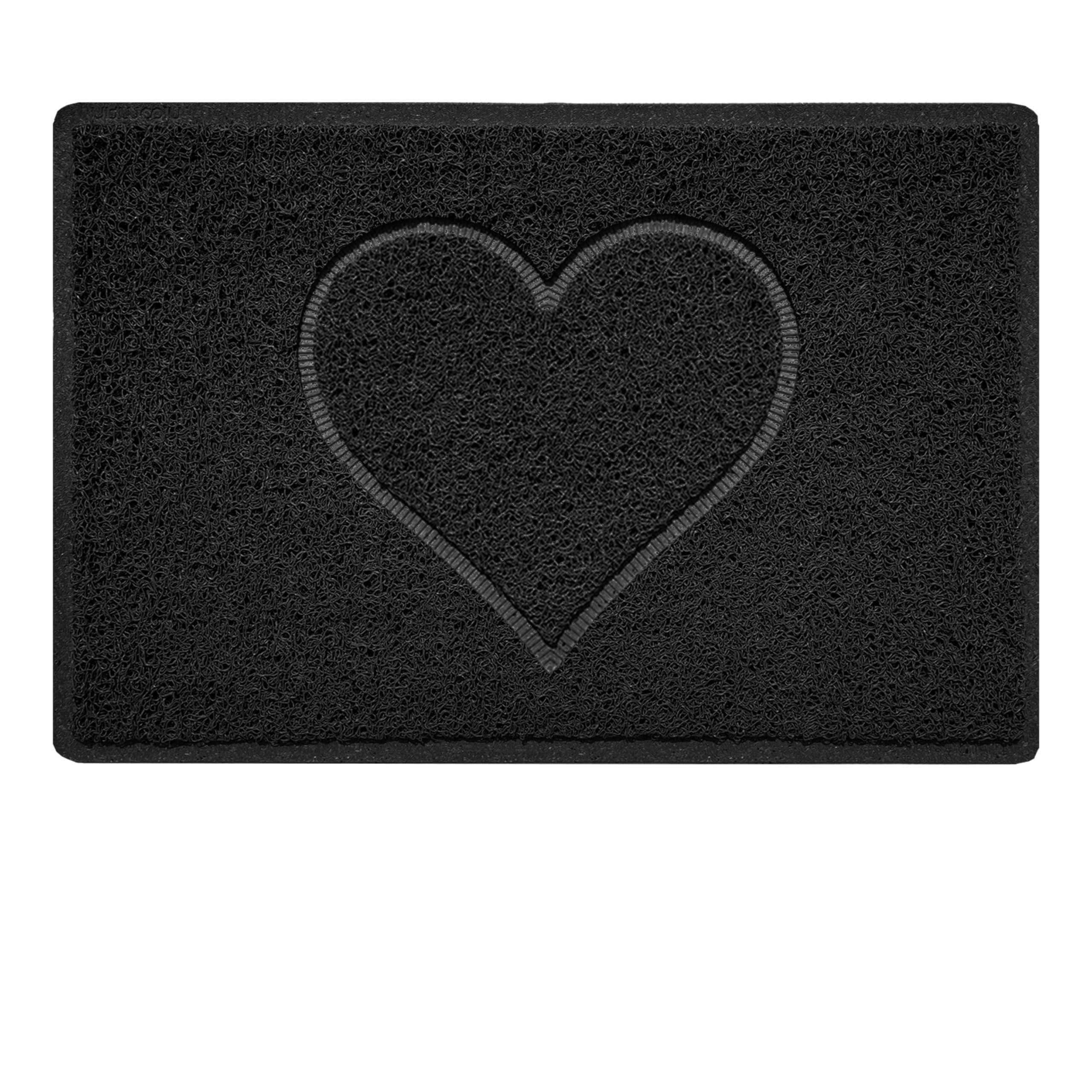 Nicoman Heart Shape Embossed Entrance Door Mat Non Slip Dirt Trapper PVC Spaghetti Mat with Rubber Base, Jet Washable Quick Drying Doormat Indoor or Outdoor - (Small, Black, 60 x 40cm)