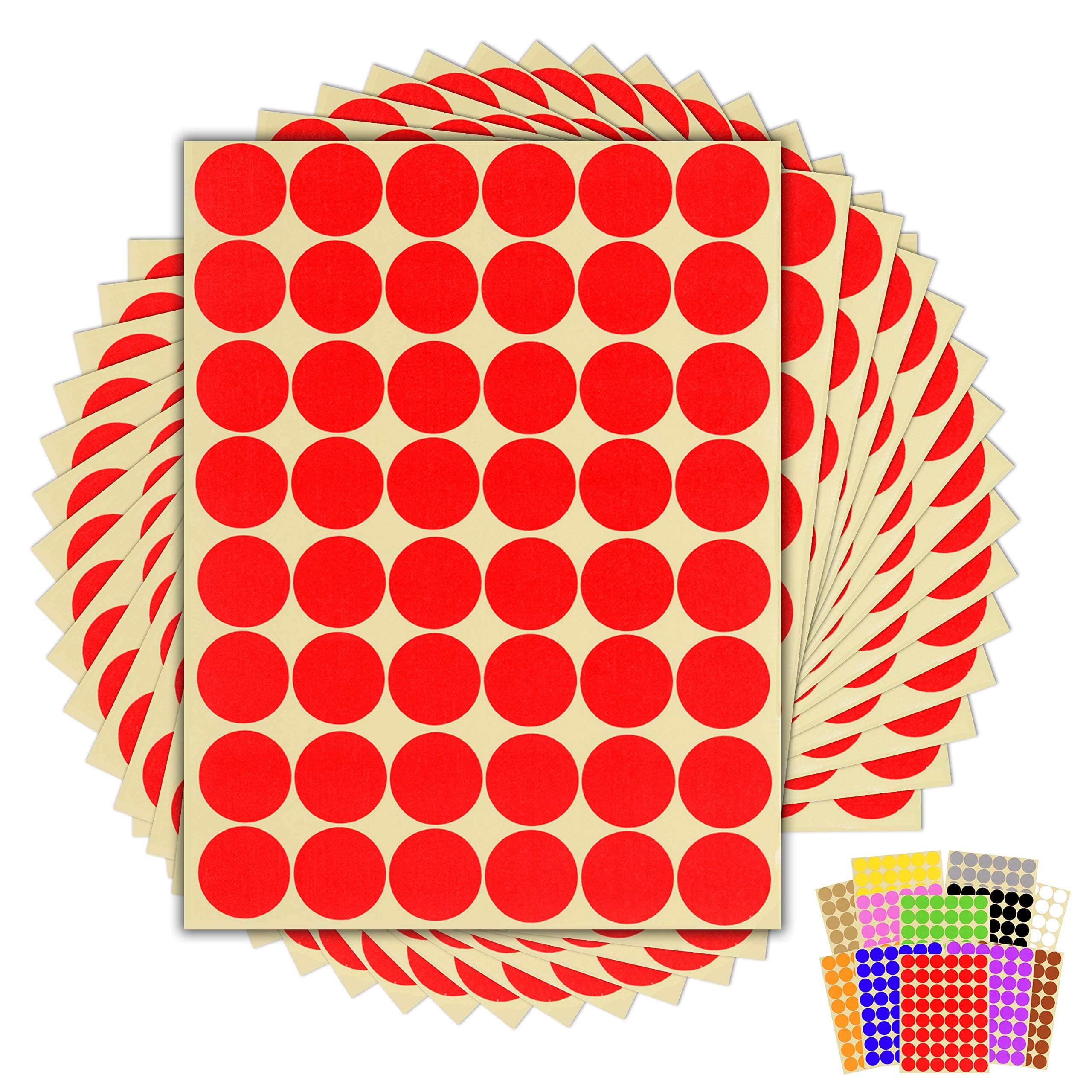– 720 x Red Sticky Dots - 25mm 1 Inch - Round Colour Coding Dot Stickers - 15 Sheets