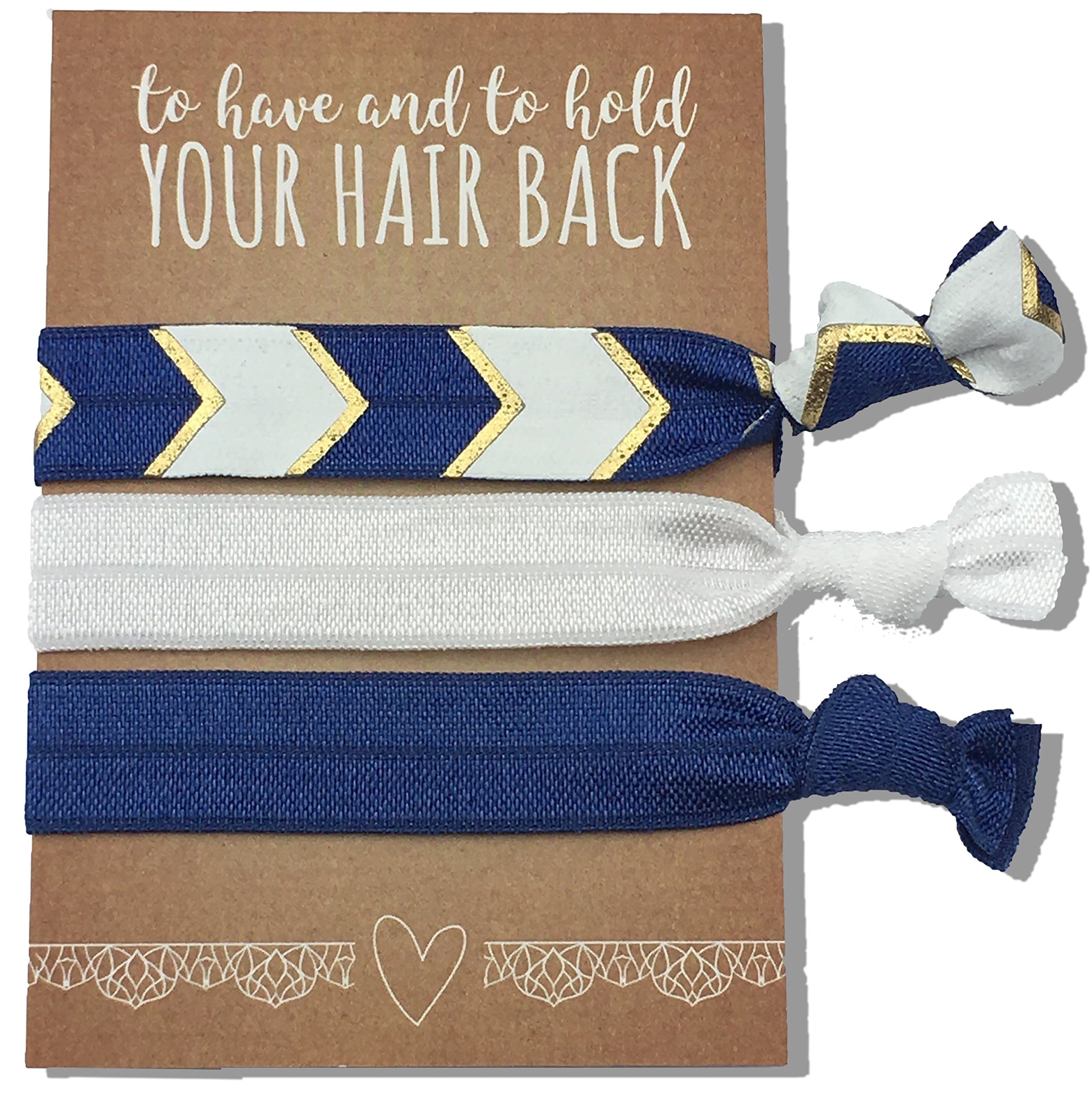 Jeune Marie 12 Pack Blue Ribbon Hair Ties KIT No Crease Elastics Handtied Ouchless Ponytail Holders Hair Band Bracelet Favors for Bachelorette Parties, Bridal Showers, and More! (12 Pack, Blue)