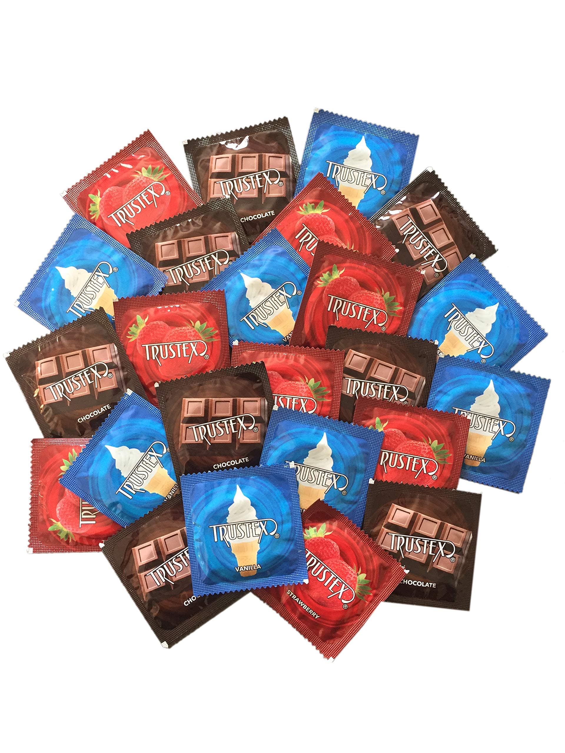 Trustex Neapolitan Flavors with Silver Lunamax Pocket Case, Chocolate, Strawberry, and Vanilla Flavored Latex Condoms-24 Count