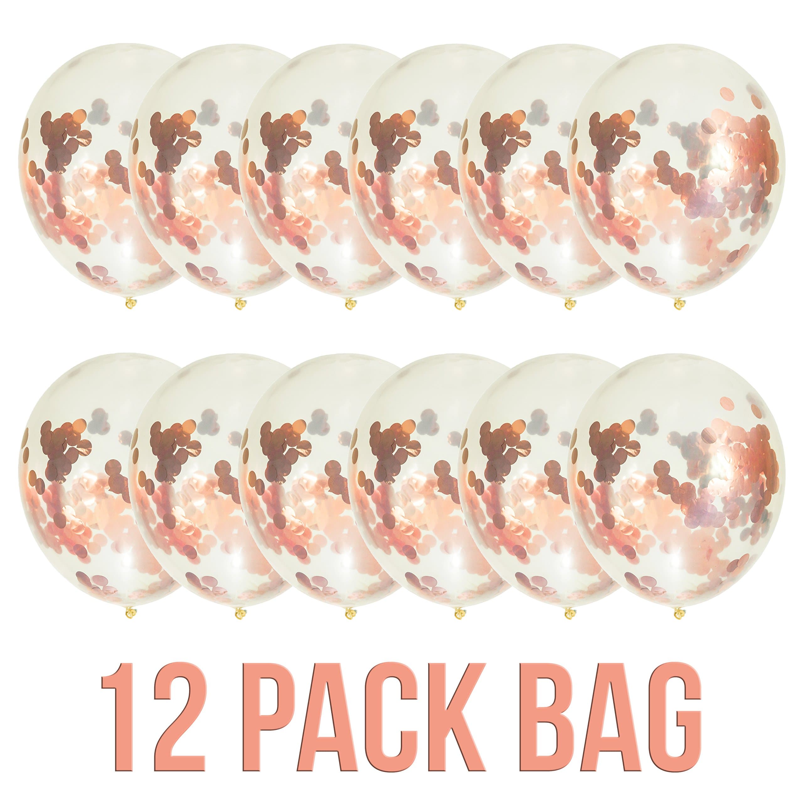 Frog Mart Confetti Balloons Rose Gold 12 Pack Party Set – Clear Balloons Filled with Rose Gold Foil – 18 Inch Party Balloons for Birthday Party, Weddings,Baby Showers