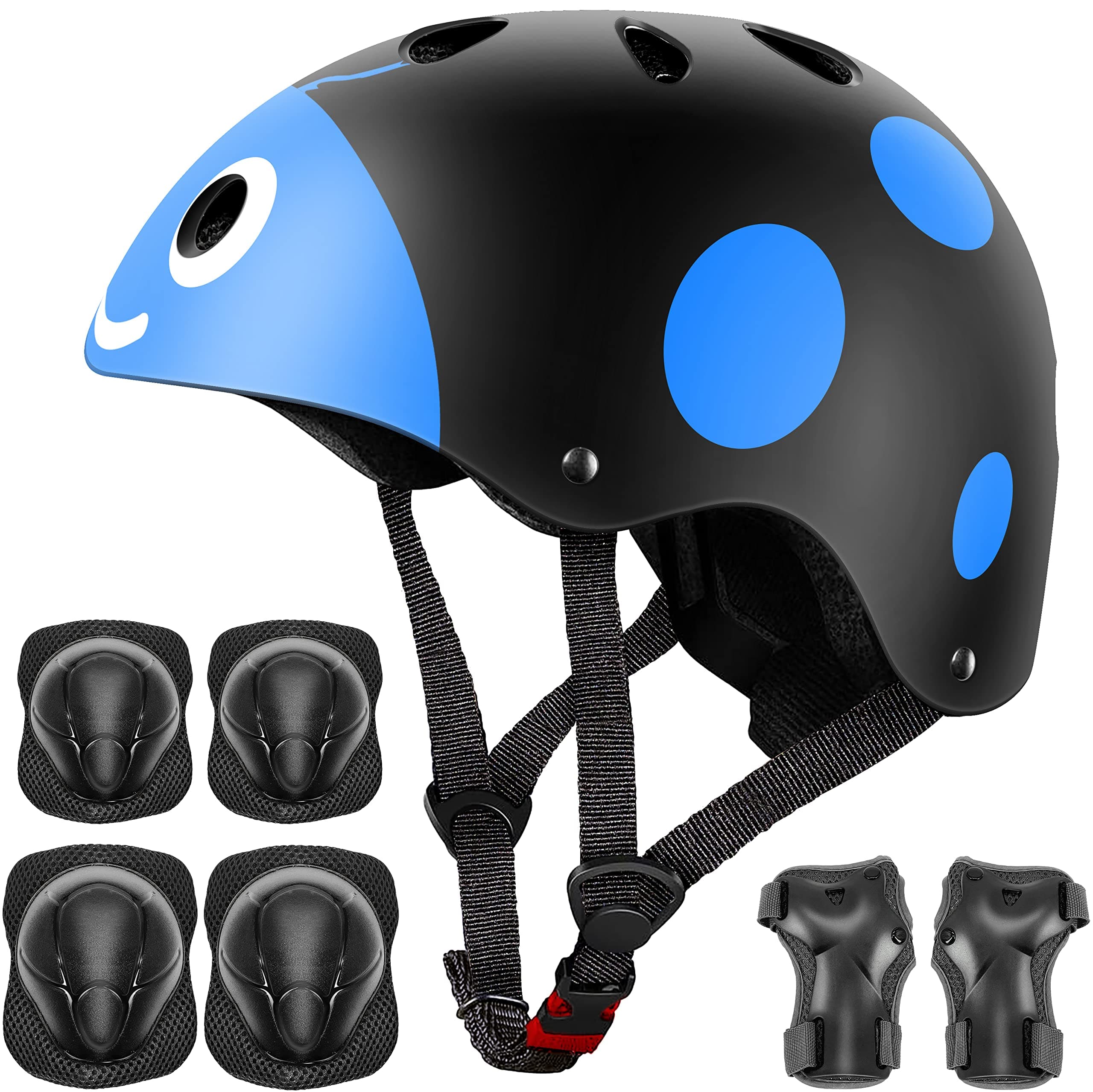 Kids Helmet Boys Girls Outdoor Sports Protective Gear Set with Knee&Elbow Pads and Wrist Guards, Adjustable Safety Equipment for Roller Scooter Skateboard Bicycle（3-8Years Old）