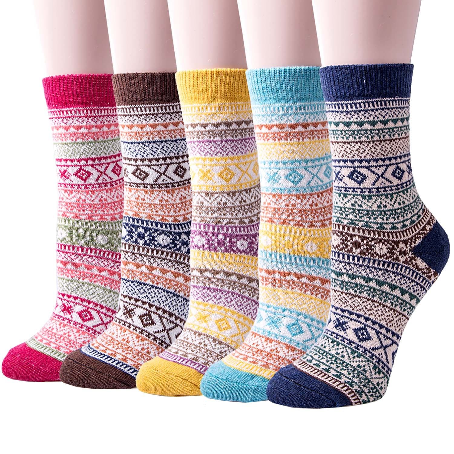 Chalier Finery5 Pairs Women Wool Socks, Thick Warm Knitting Thermal Socks, Ladies Winter Socks Christmas Gifts for Women