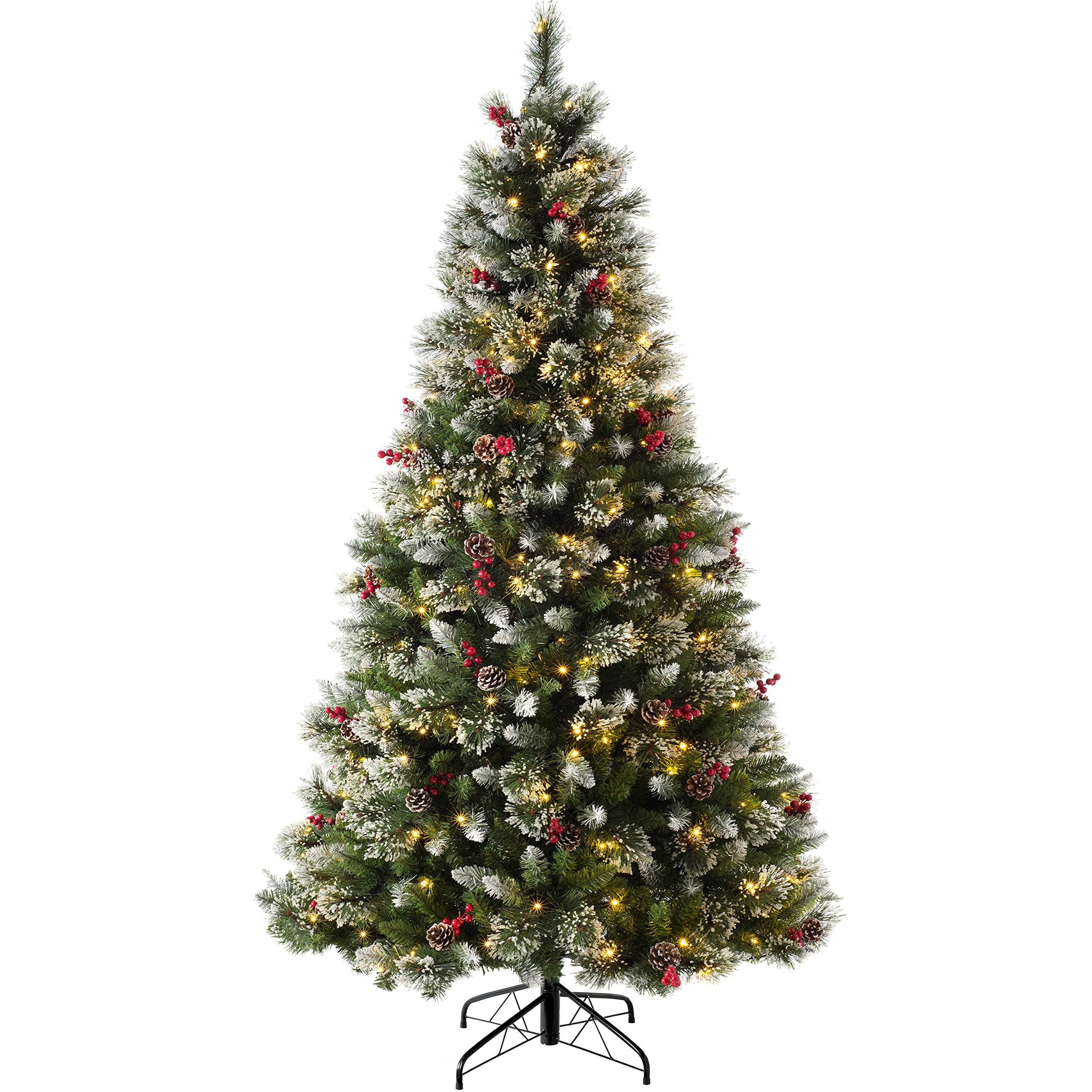 WeRChristmas Pre-lit Victorian Snow Berries Cones Christmas Tree with 260 LED Lights, Green, 7 feet/2.1 m, WRC-8637