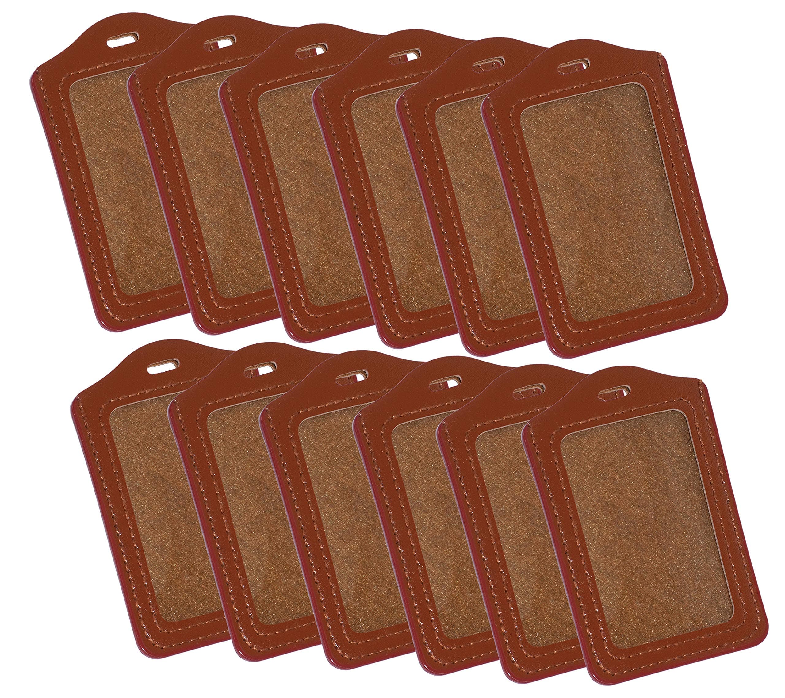 TULMAN 12 Pack PU Leather ID Badge Holder Vertical ID Card Holder – Brown – (11x7 cm)