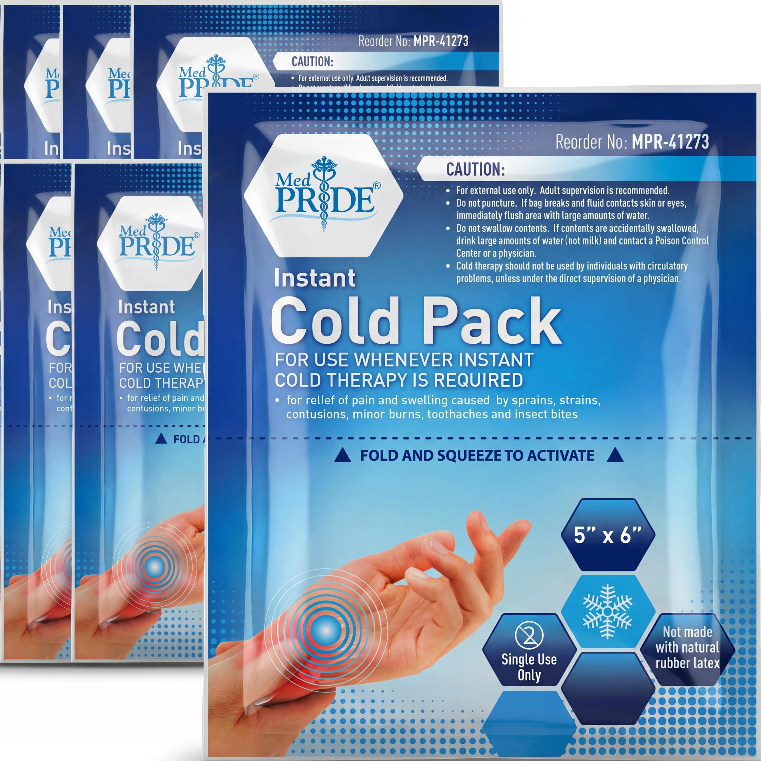 MED PRIDE Instant Cold Pack First Aid Kit Ice Pack for Injuries and Pain Relief, No Freezer Needed, 5in X 6in (6 Count (Pack of 1) Clear)