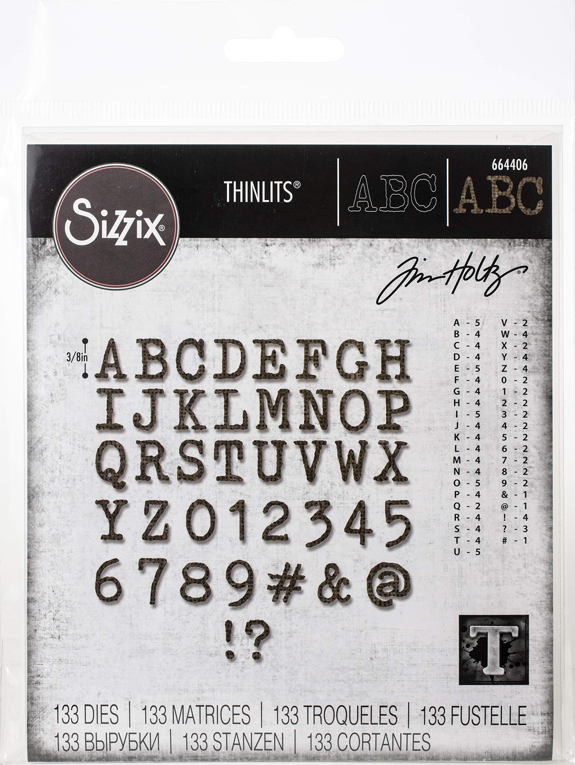 Thinlits Die Set 123 Pack Alphanumeric Tiny Type Upper by Tim Holtz, Multicolor
