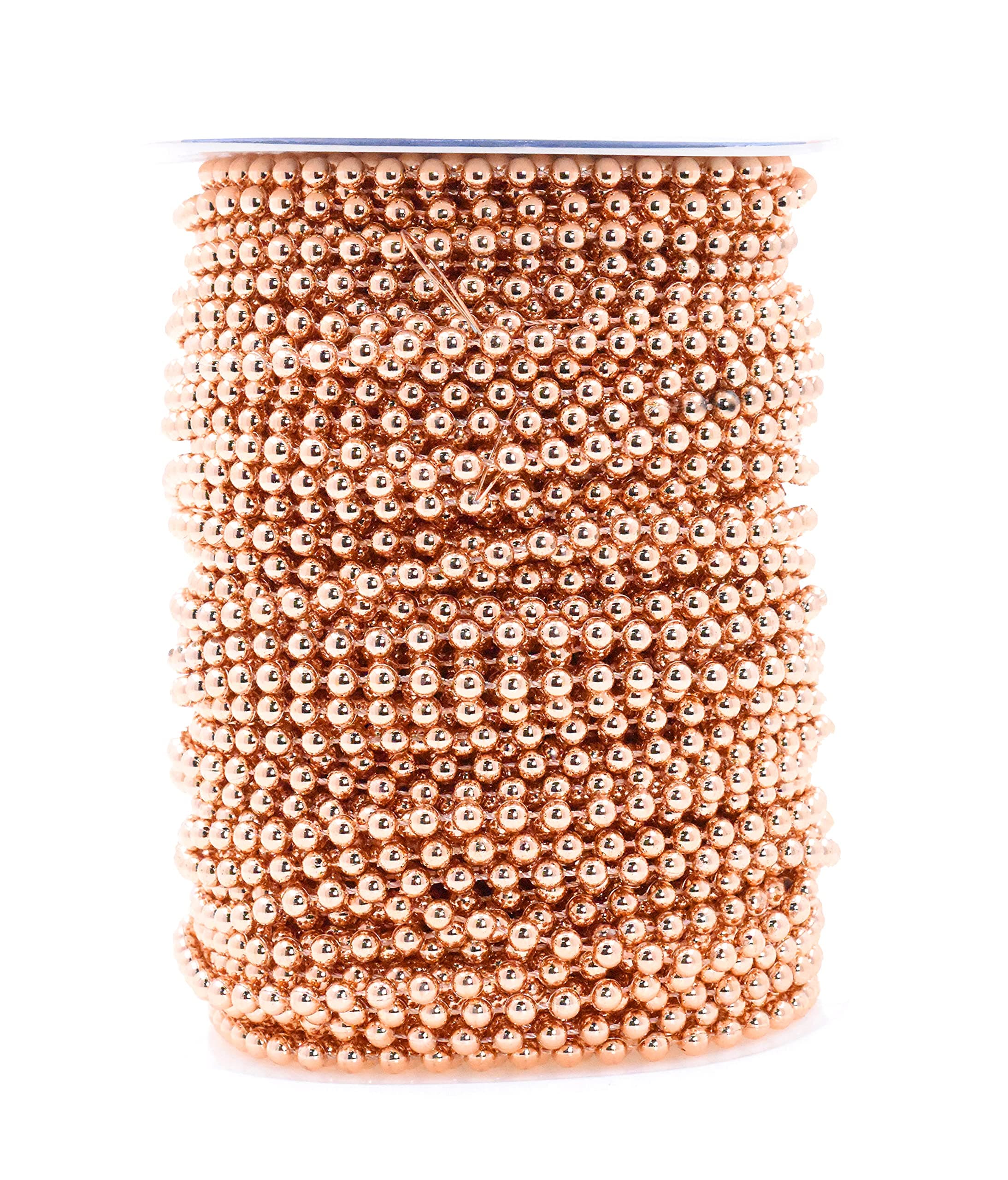 Mandala Crafts 4mm Faux Rose Gold Pearl Beads Roll - 44 Yards Strand of Fake Pearls Chain Garlands Spool String for Christmas Tree, Wedding, Party, Vases, DIY Decoration