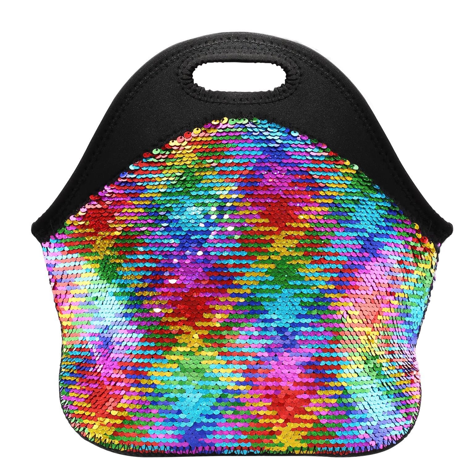 Neoprene Lunch Bags for Women and Girl Reversible Sequins Insulated Lunch Tote Bag with Zipper - PAWHITS