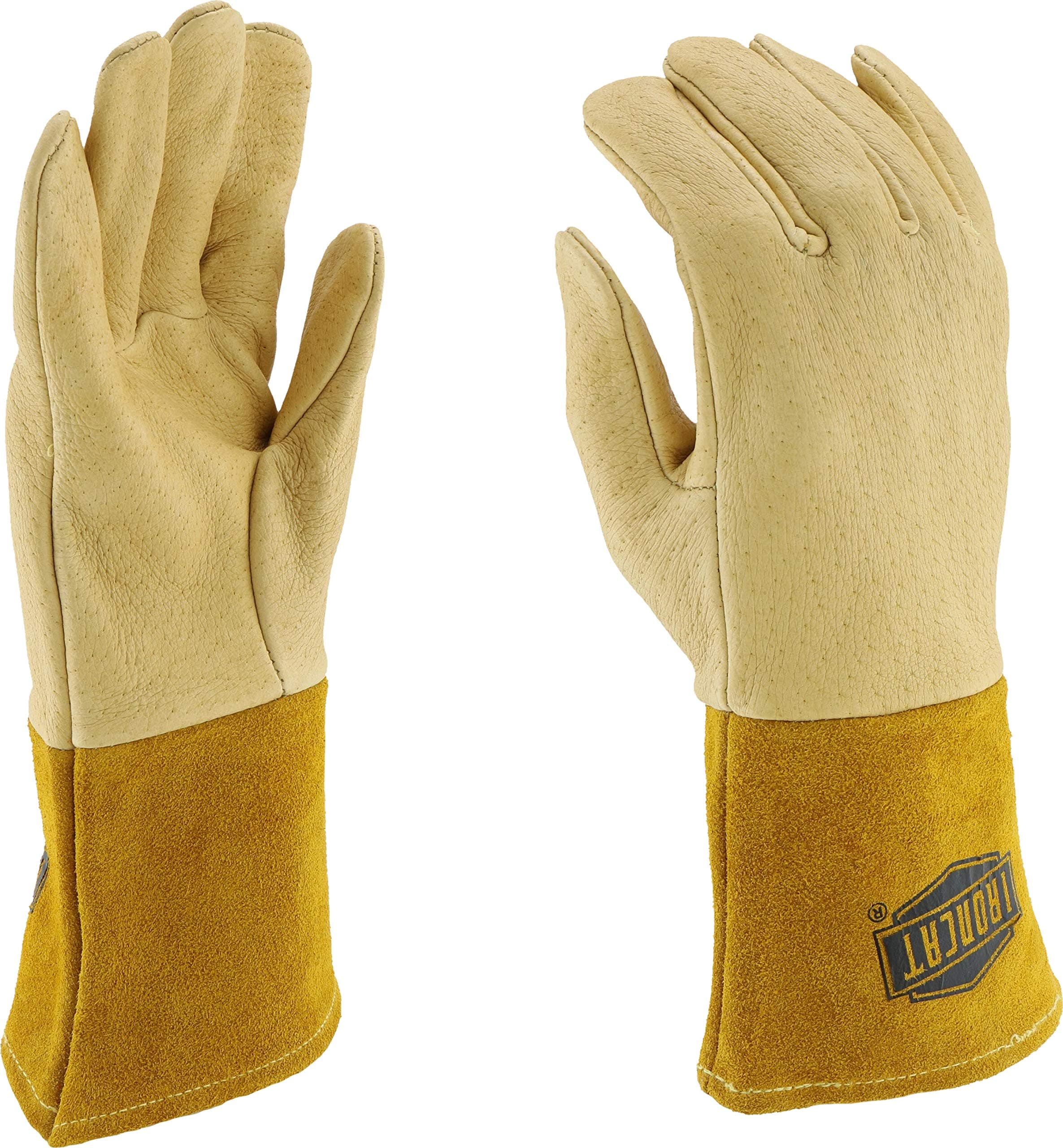 Premium Top Grain Pigskin MIG Welder's Glove, Kevlar Stitching, 4" Gauntlet Cuff, Beige/Gold