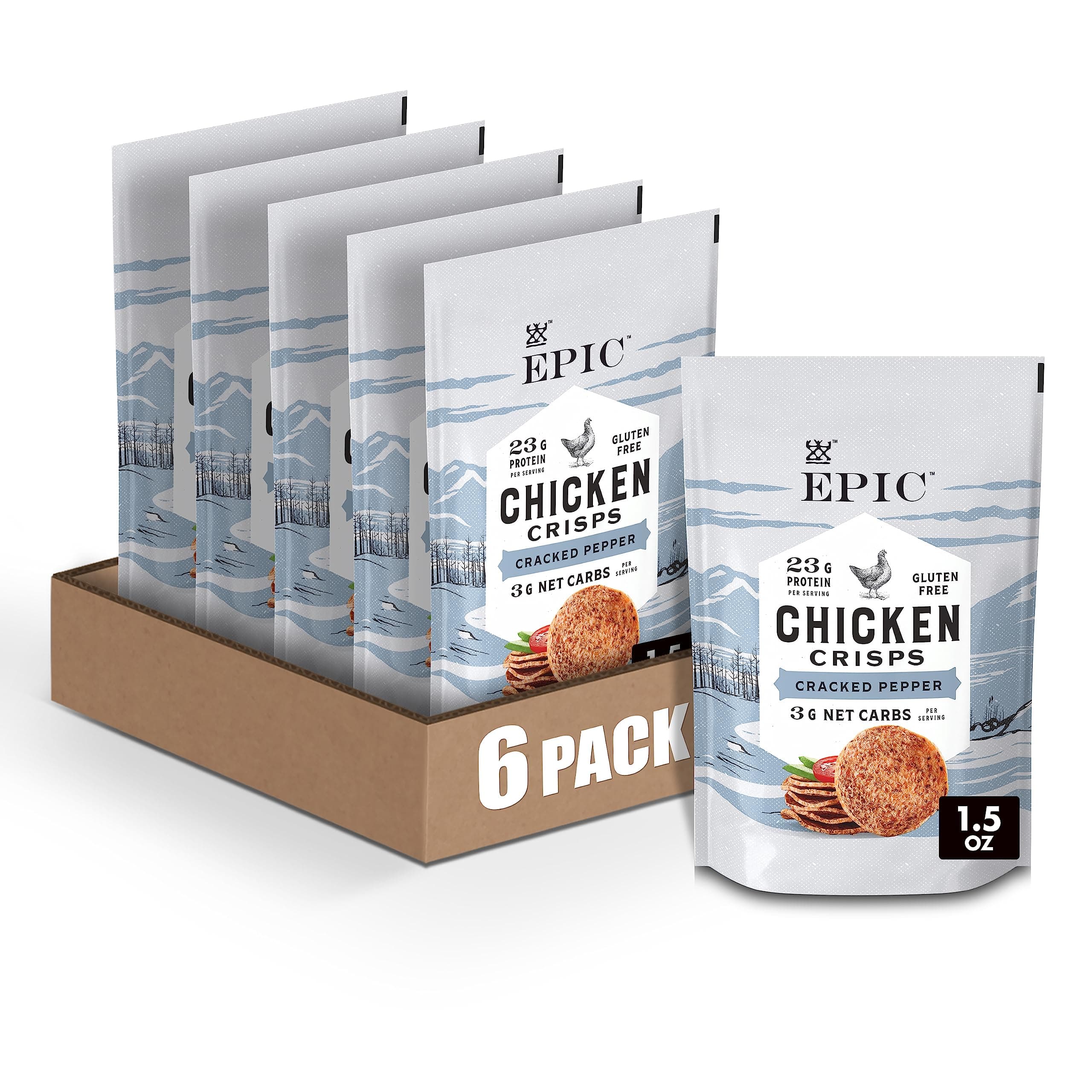 EPIC Cracked Pepper Chicken Crisps, Keto Friendly, Paleo Friendly 1.5oz Bag (Pack of 6)