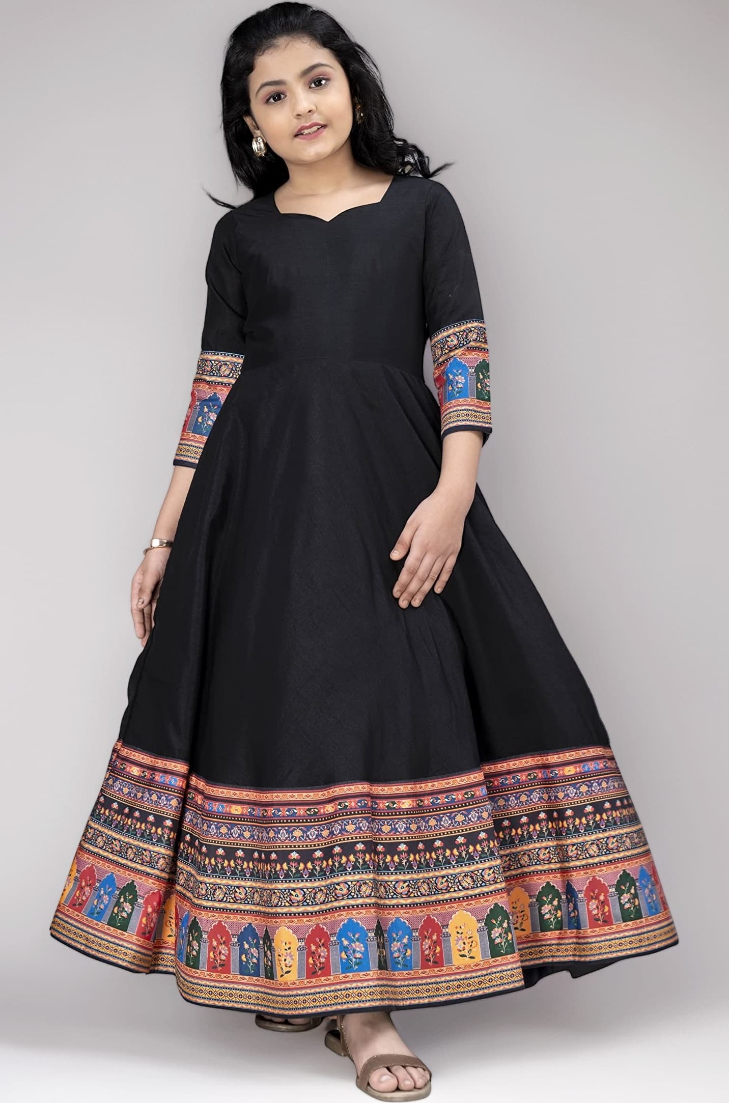 Girls Crepe Silk Maxi Length Printed Dress |Traditional Long Dress|Gown for Kids