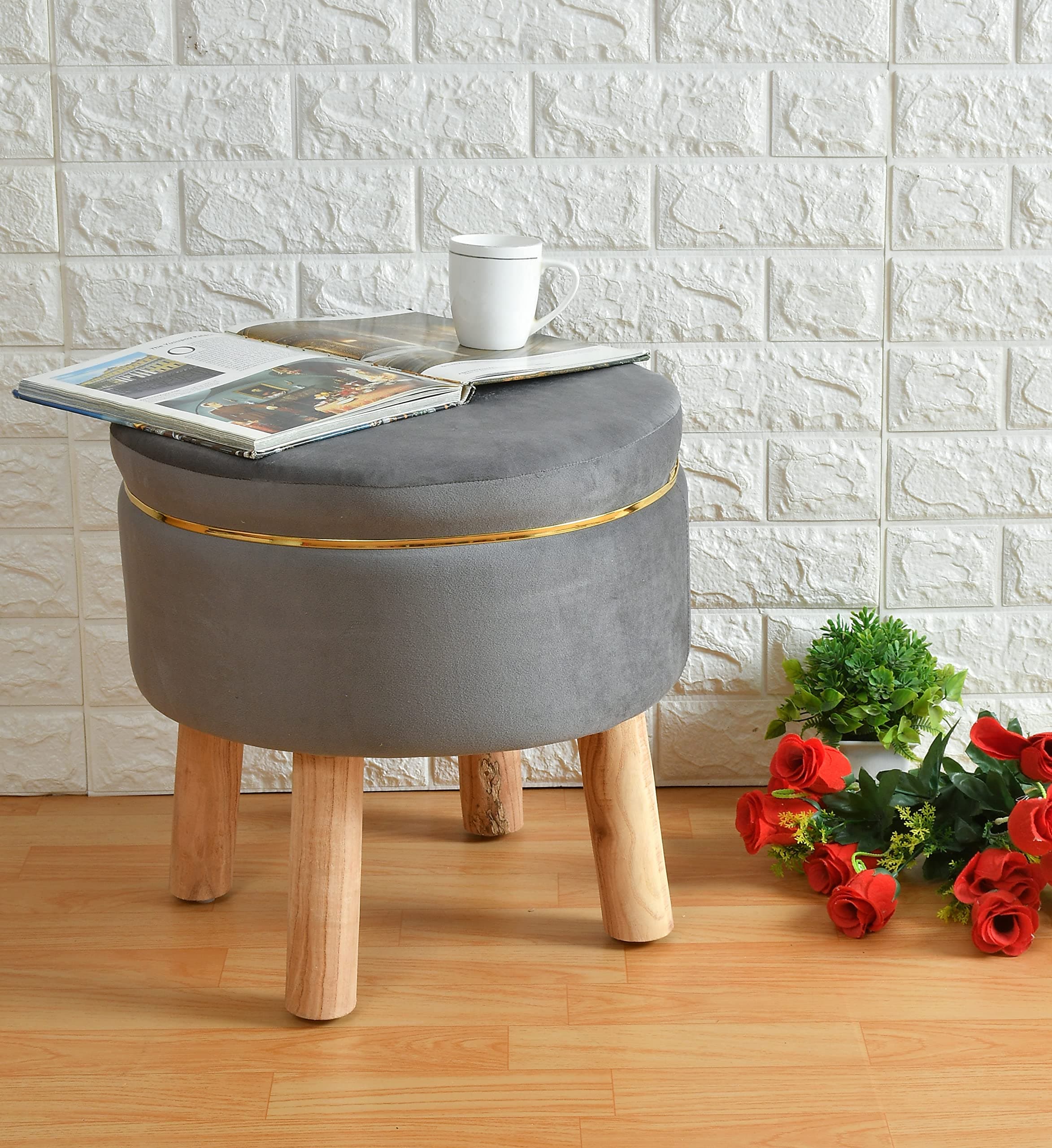 SmartKart Ottoman Bench Pouffes Stool for Living Room Sitting Furniture Footrest Seat Pouf Puffy Sitting Stool Foot Stool for Office Home Decor, 16x16x16 Inches, Grey