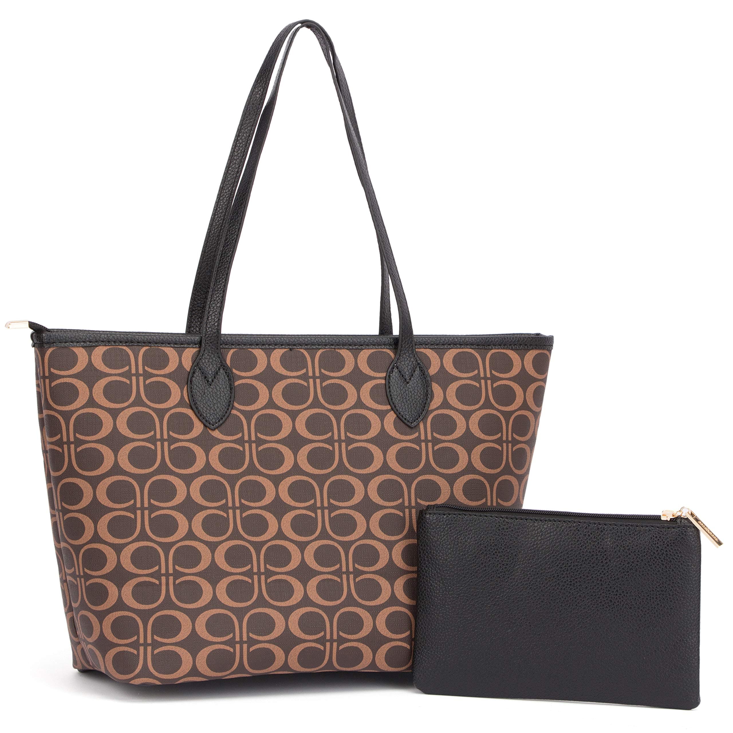 Womens Handbags All-over Printed Purses Satchel Shoulder Bag with Zipper Wallet (Coffe P)