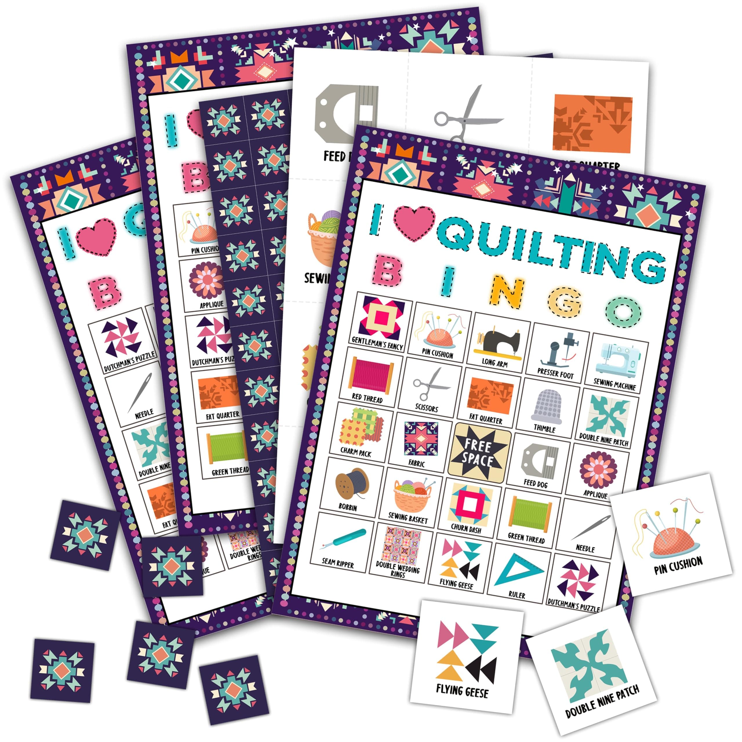 Quilt Bingo Game Cards 24 Players Quilting Birthday Bingo Game for Adults Family Vacation, Outdoor Indoor Activities Card Games Quilt Retreat Gifts for Quilt Guild Game/06